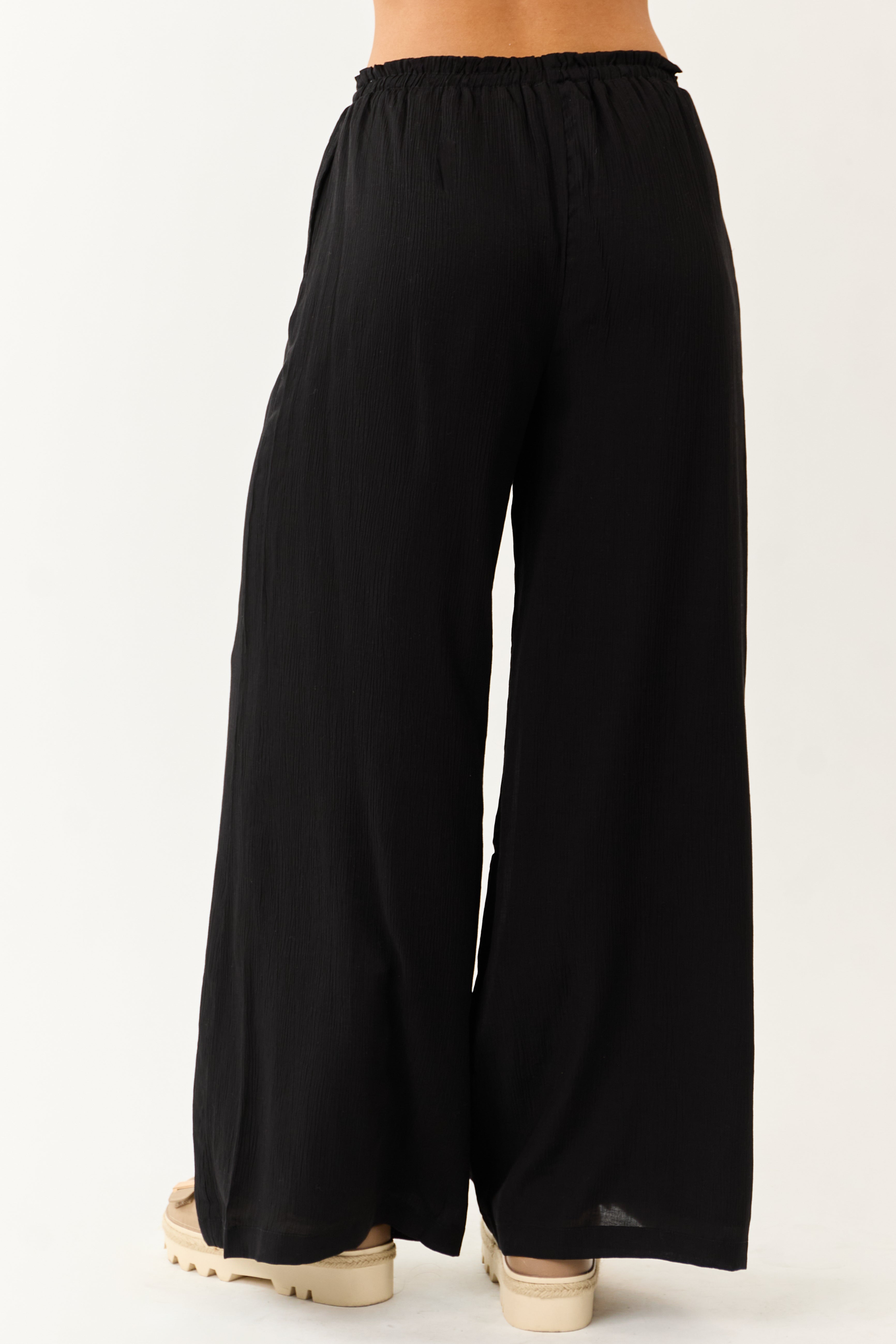 Black Wide Leg Drawstring High Waist Pants