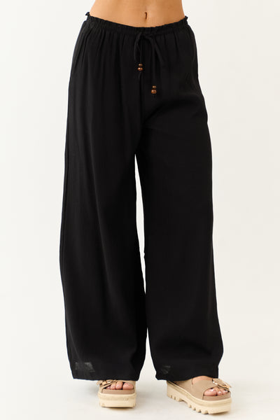 Black Wide Leg Drawstring High Waist Pants