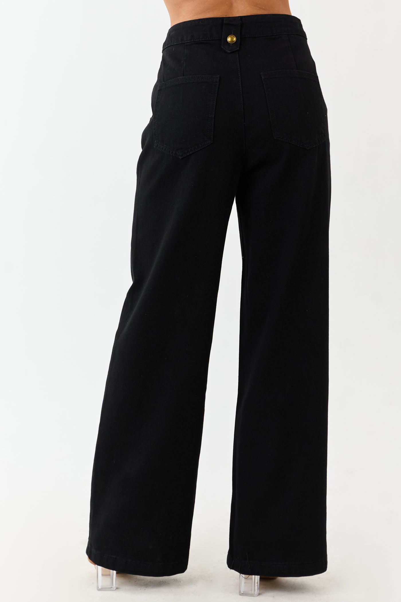 Black Wide Leg High Rise Gold Button Jeans