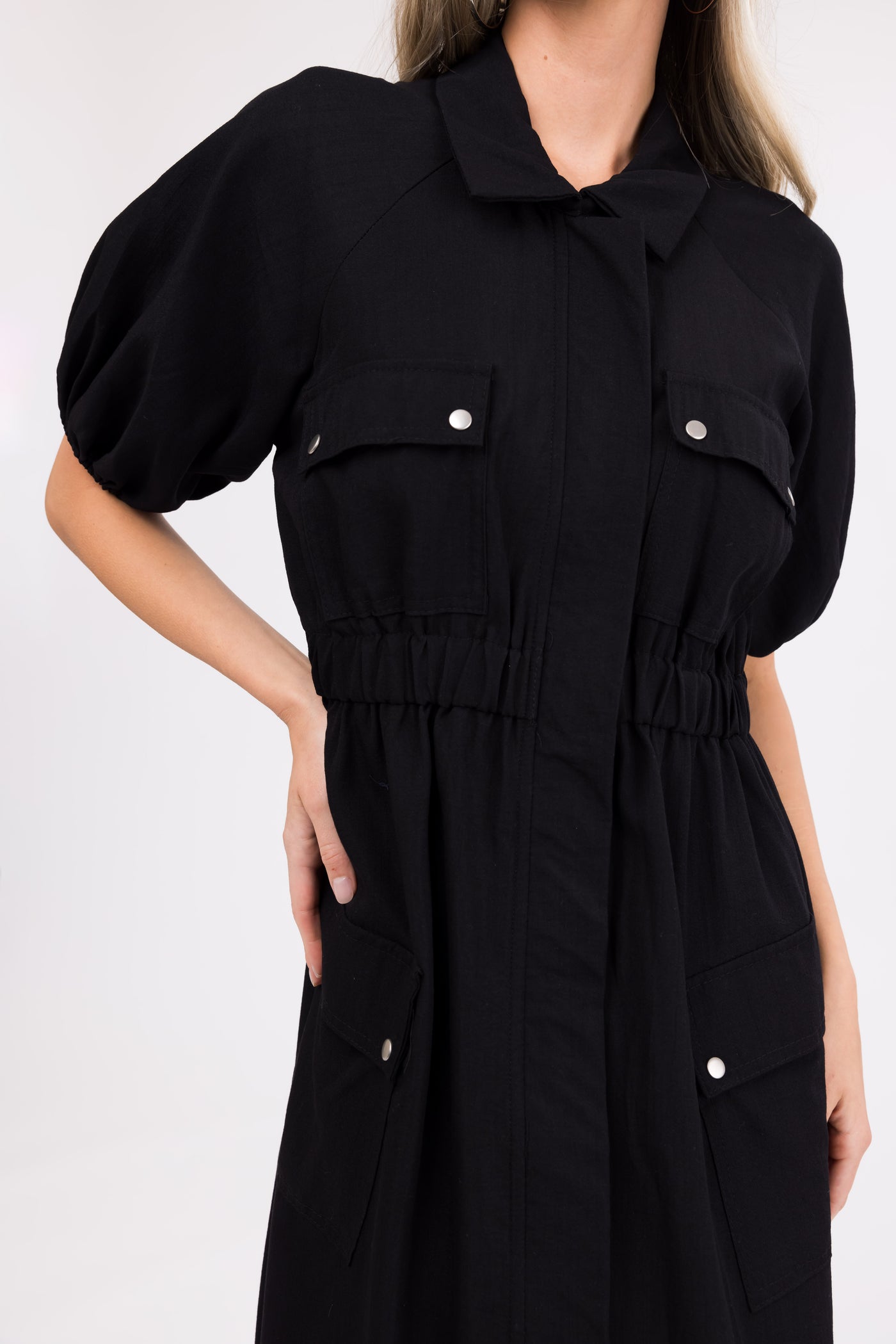 Black Zipper Front Maxi Shirt Dress