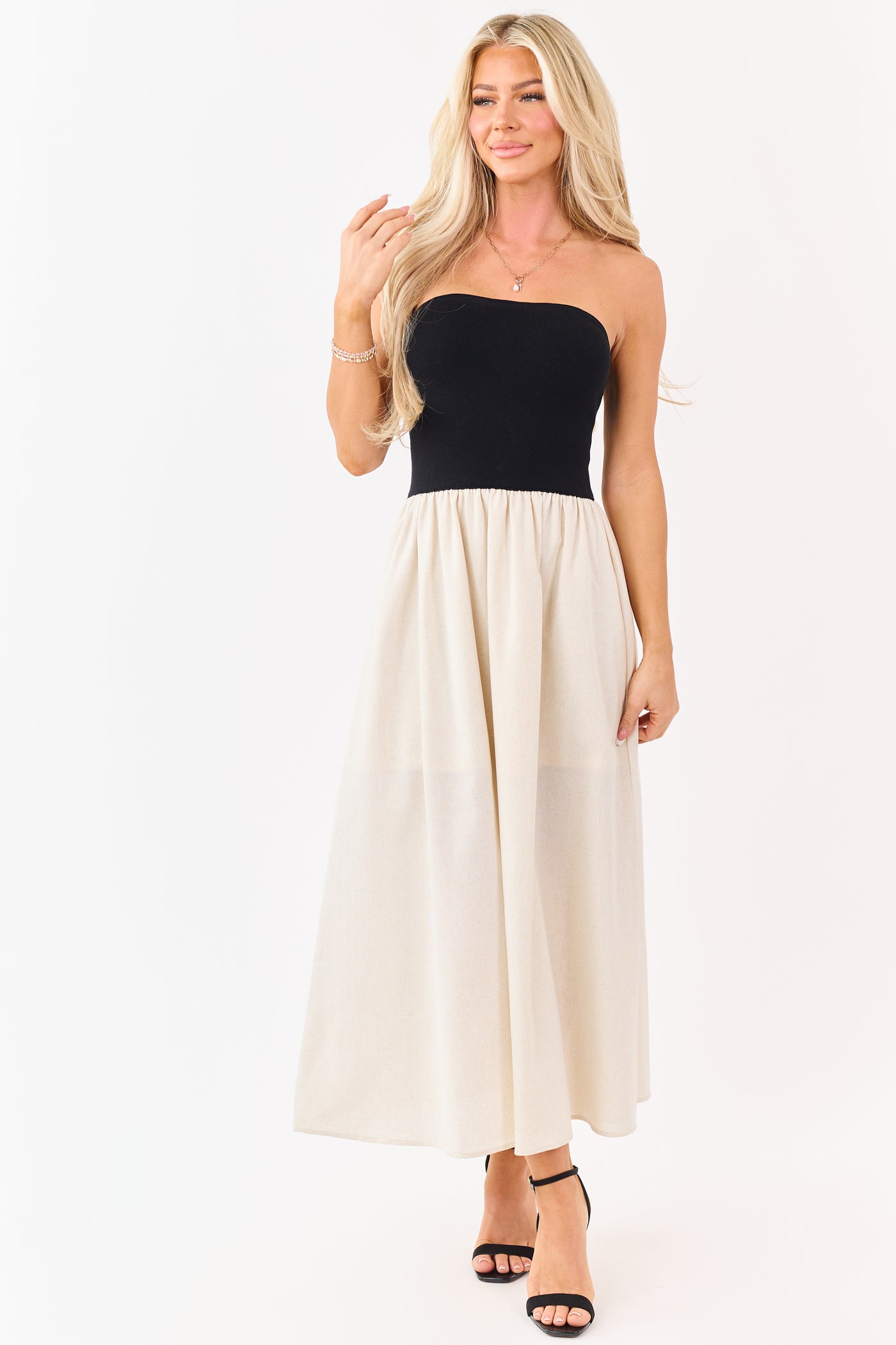 lush life linen strapless midi dress FREE PEOPLE Lush Life Linen Strapless Midi Dress