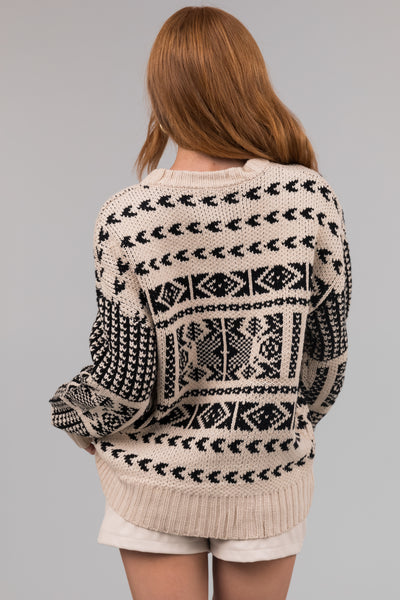 Black and Coconut Aztec Print Oversized Sweater