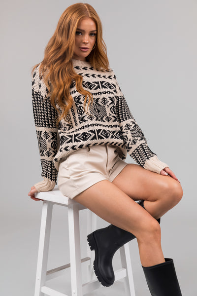 Black and Coconut Aztec Print Oversized Sweater