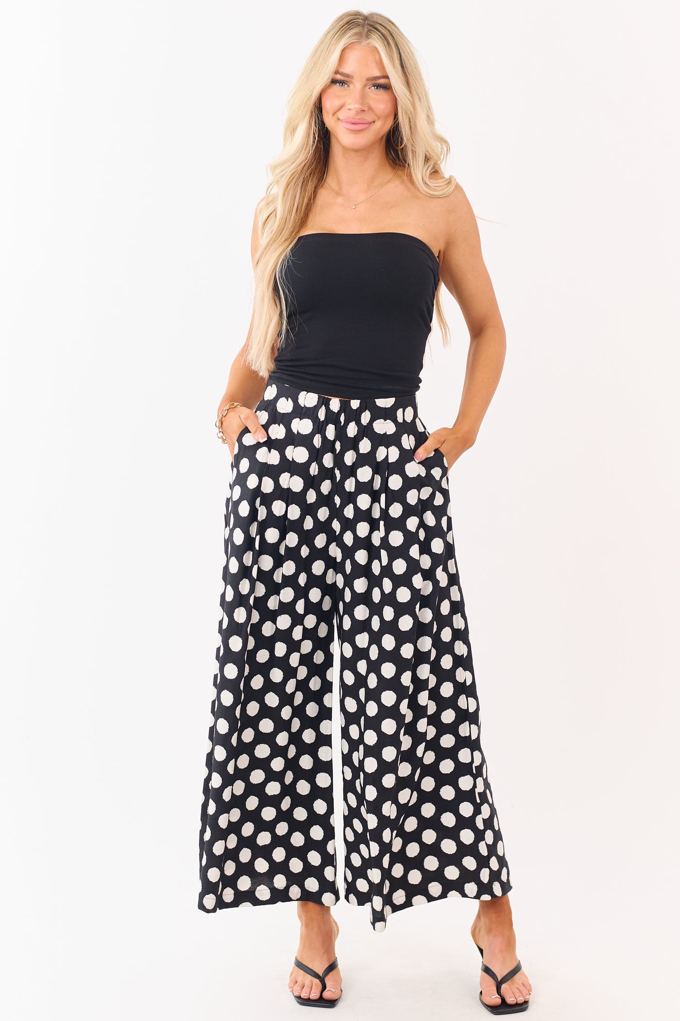 Black and Cream Polka Dot Wide Leg Pants