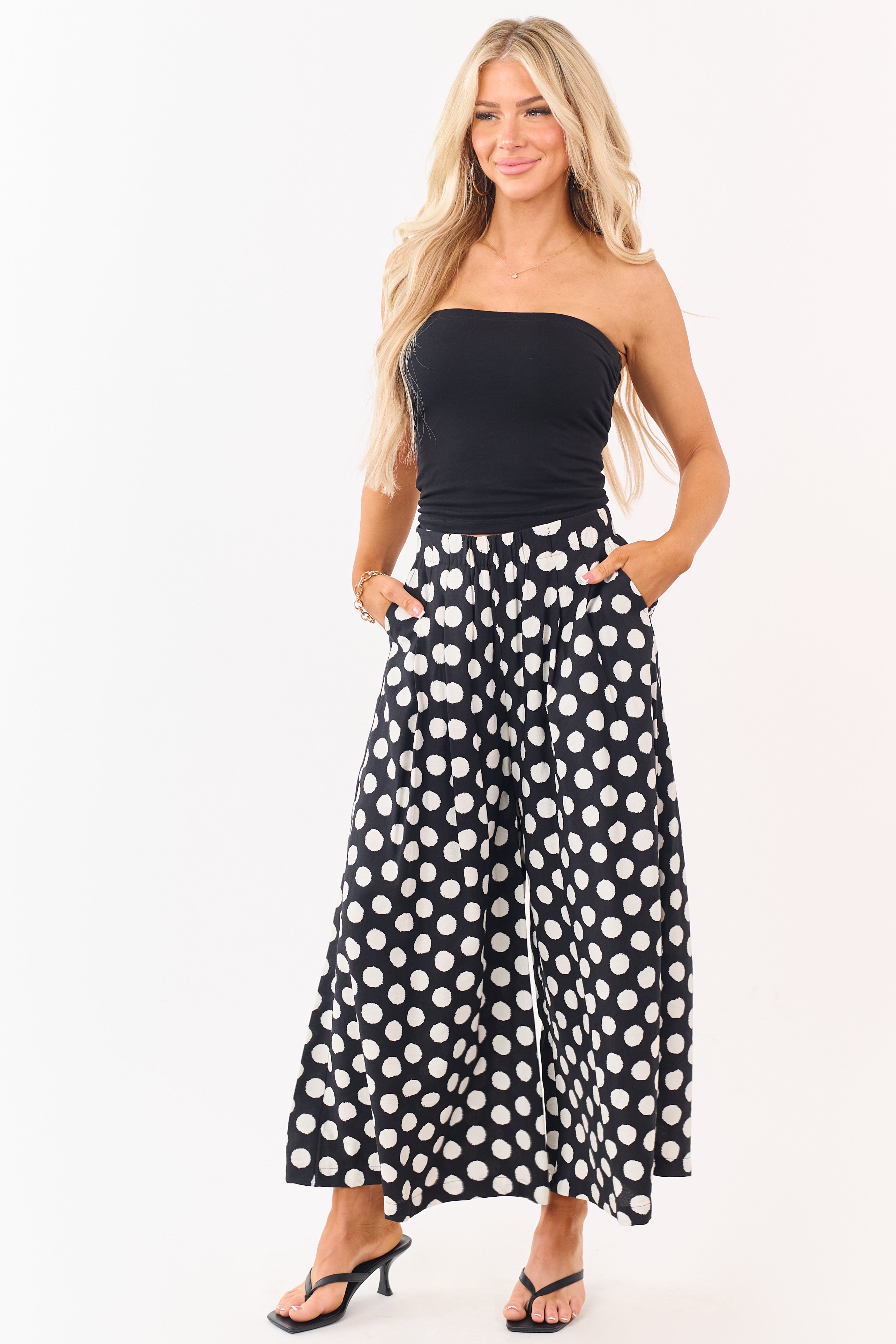 Black and Cream Polka Dot Wide Leg Pants