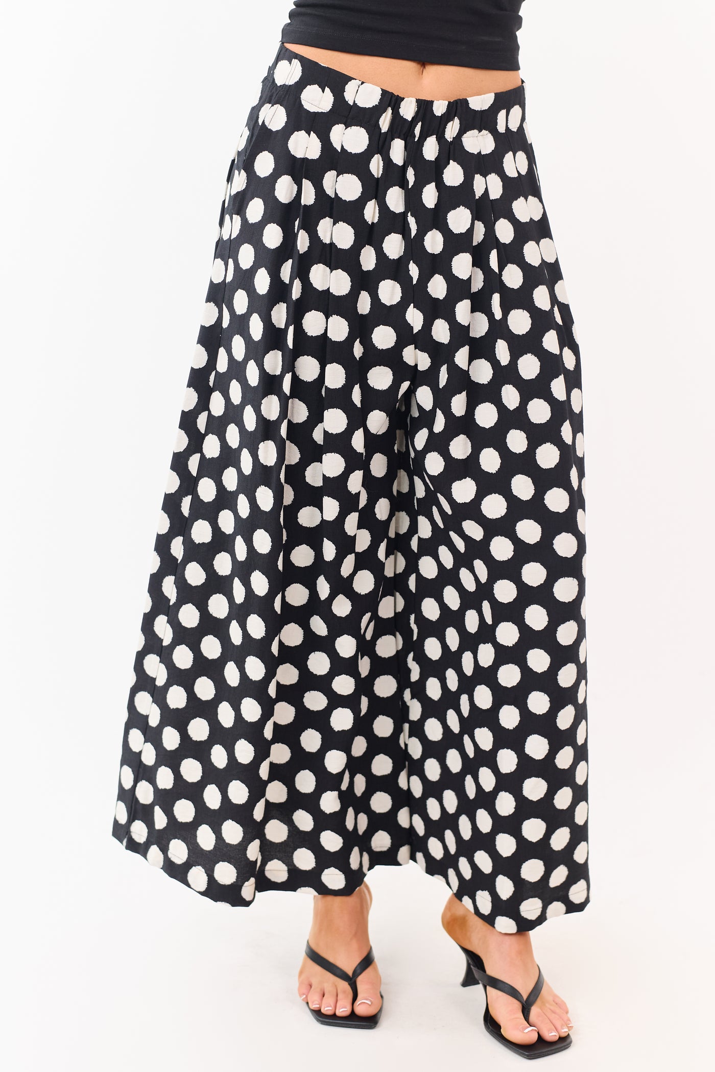 Black and Cream Polka Dot Wide Leg Pants