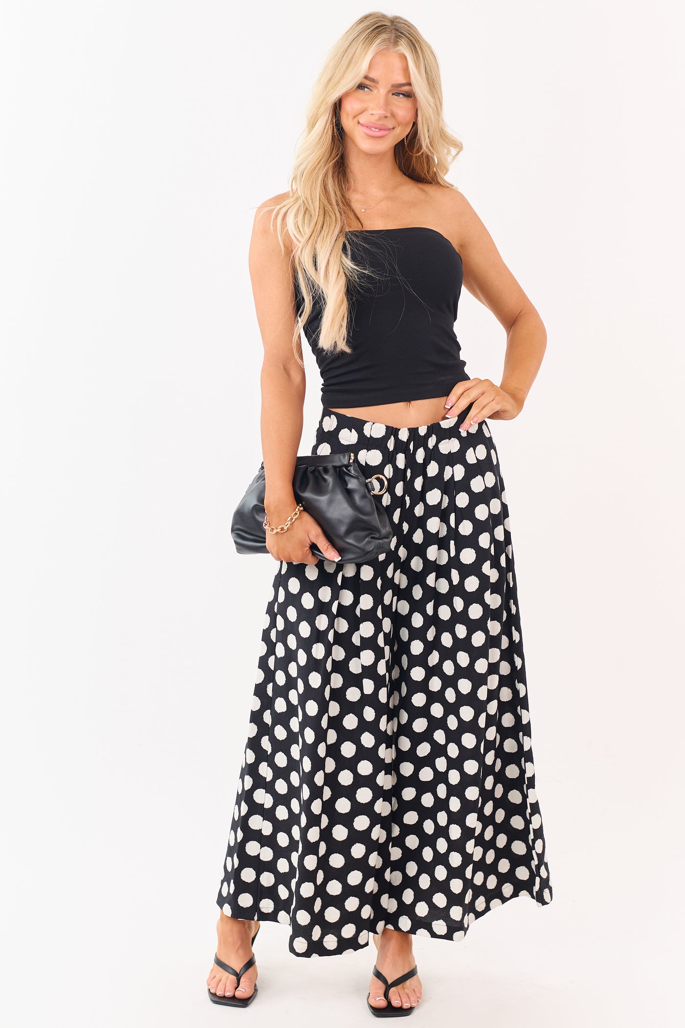 Black and Cream Polka Dot Wide Leg Pants