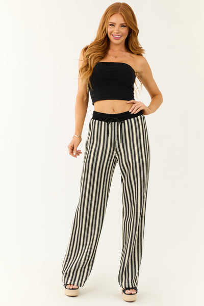 ●no content.● 201. Stripe Lace Pants _ Cream Black-and-Cream-Striped-Knit-
