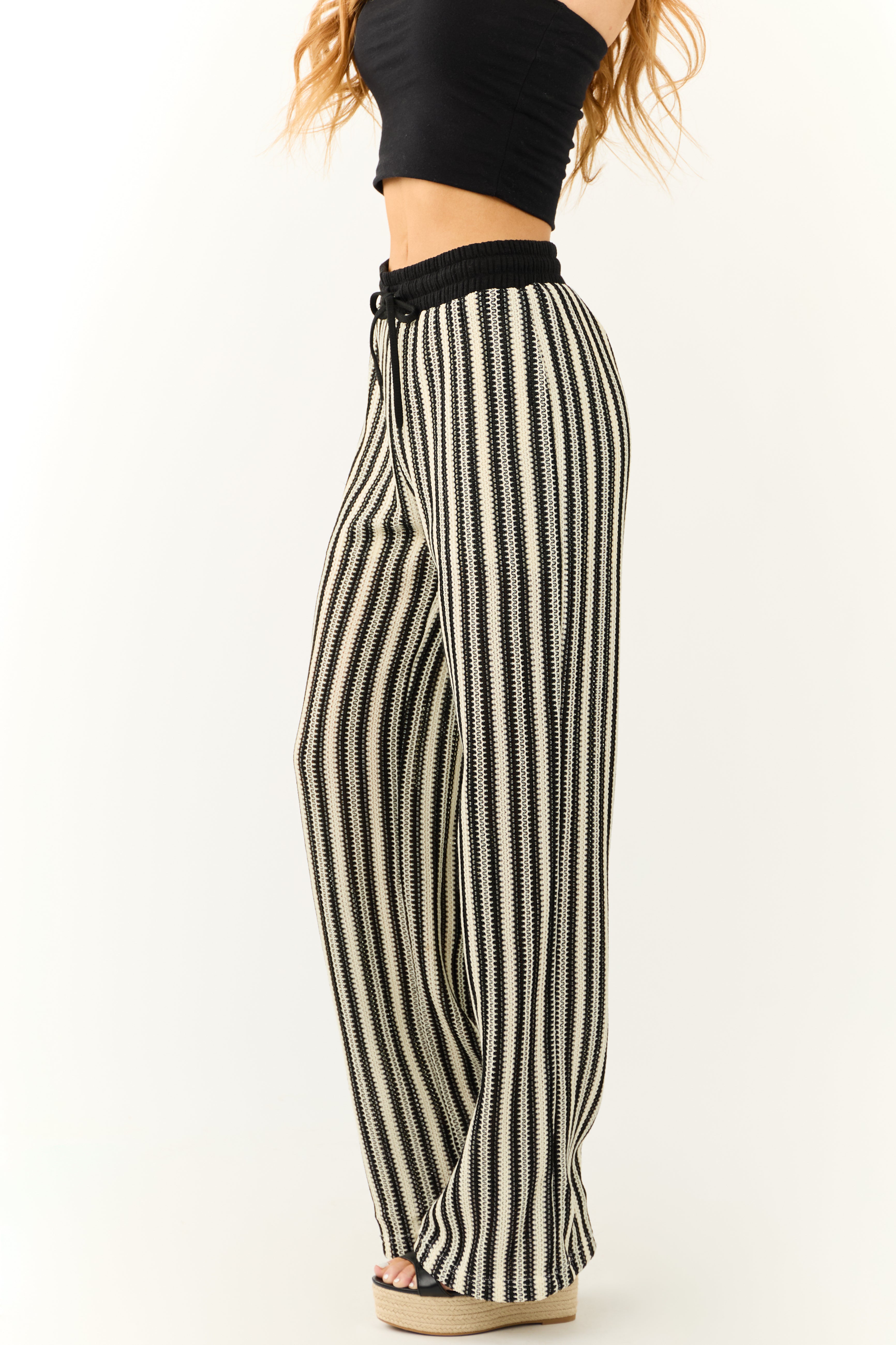 Black and Cream Striped Knit Wide Leg Pants | Lime Lush Boutique