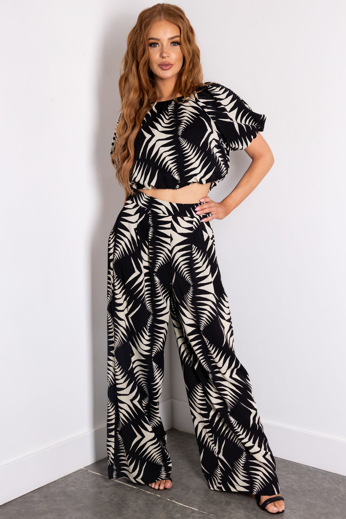 Black and Cream Wide Leg Pants