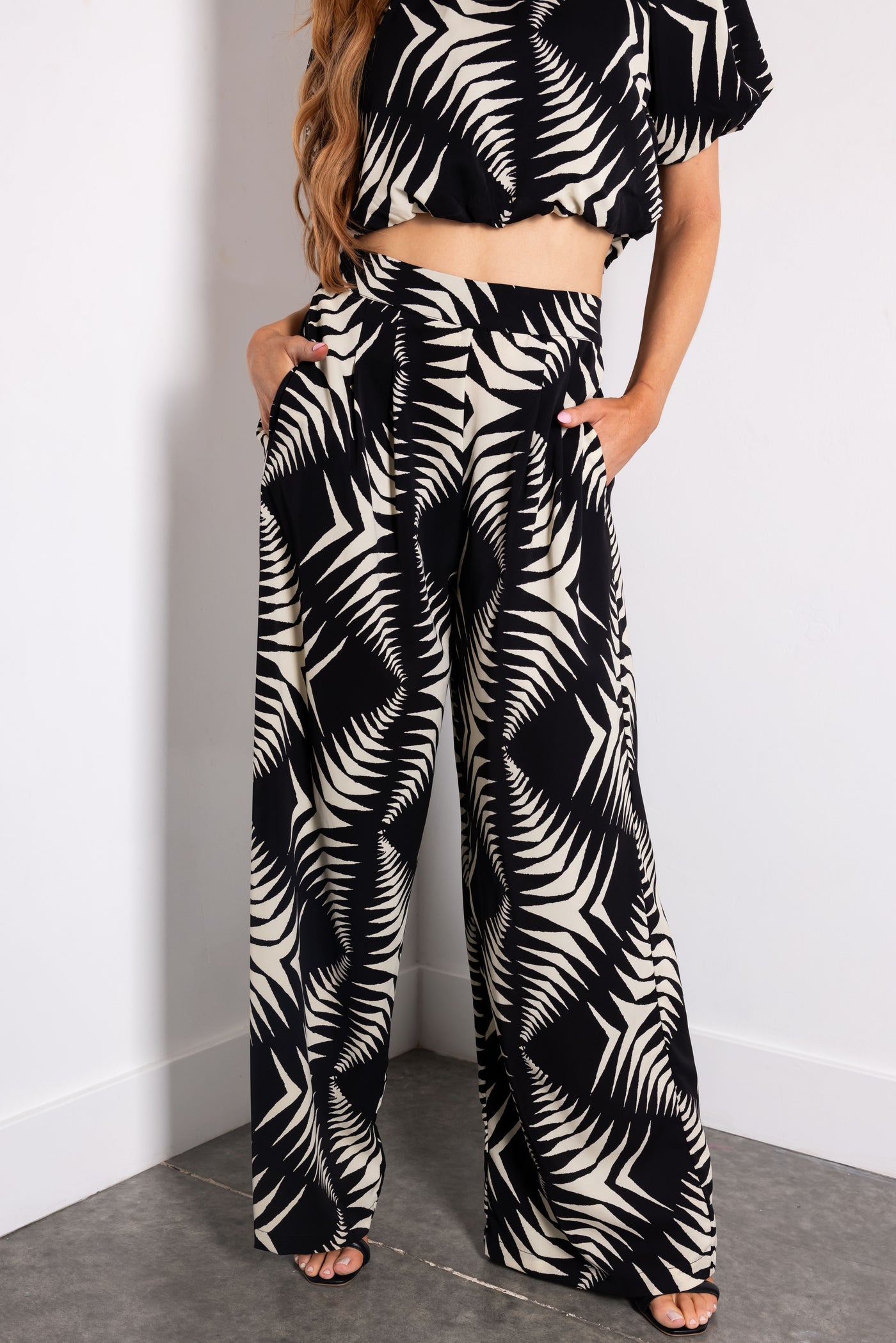 Black and Cream Wide Leg Pants | Lime Lush