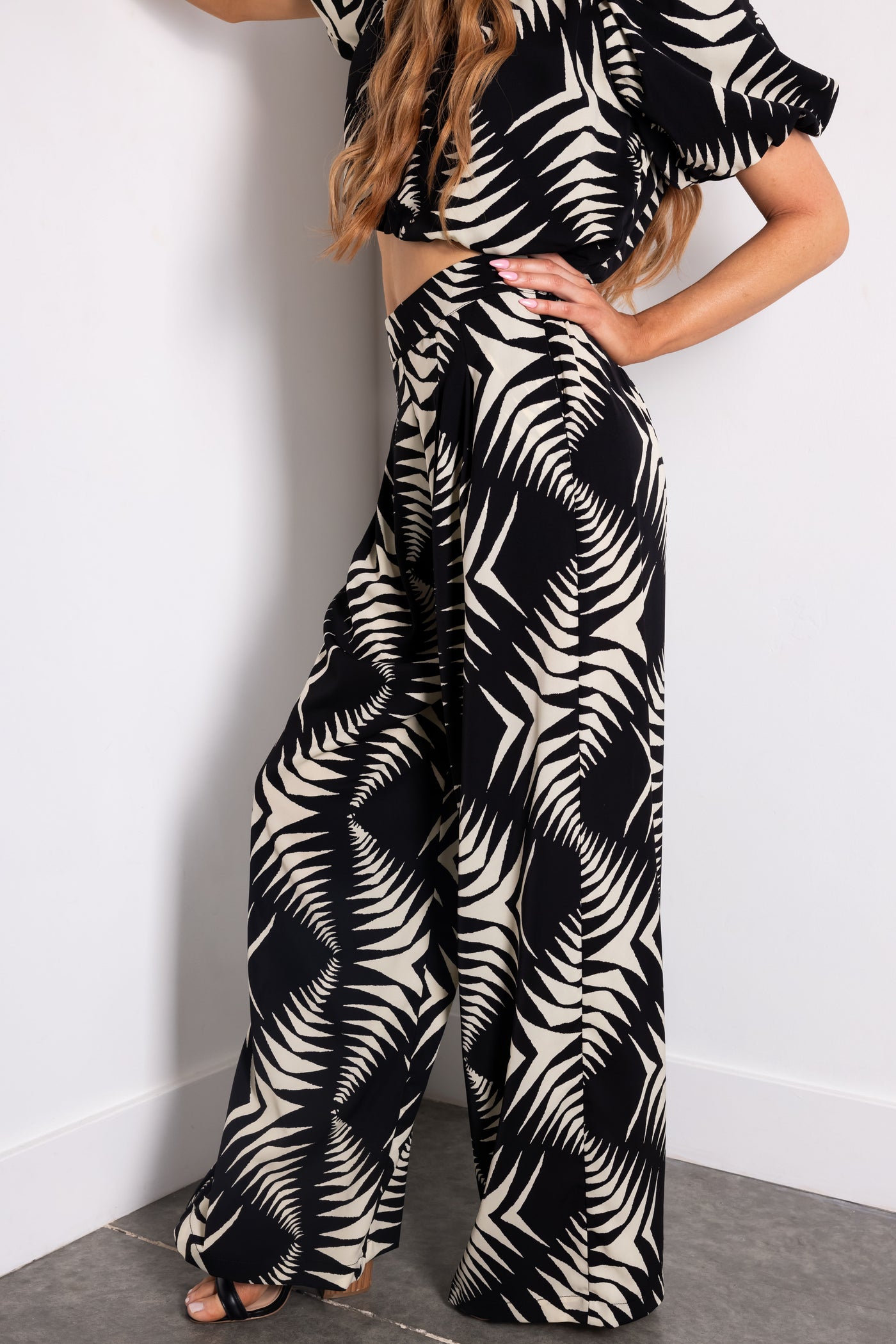 Black and Cream Wide Leg Pants