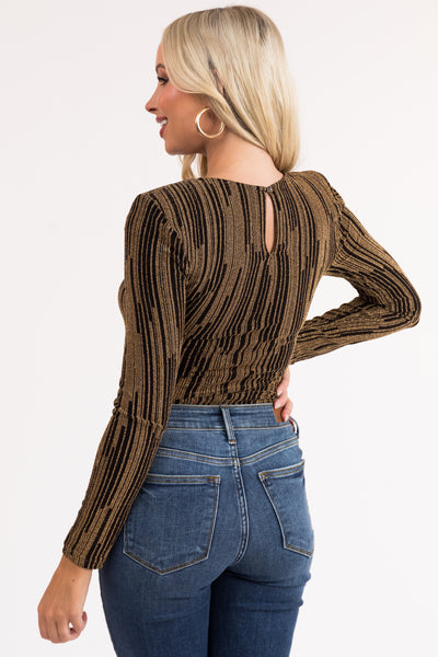 Black and Gold Shimmery Long Sleeve Bodysuit