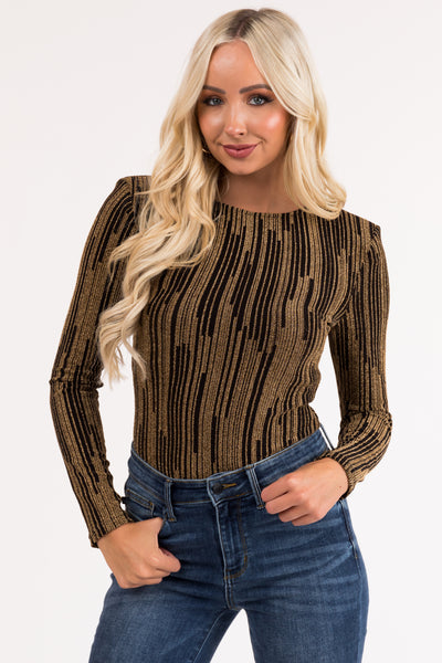 Black and Gold Shimmery Long Sleeve Bodysuit