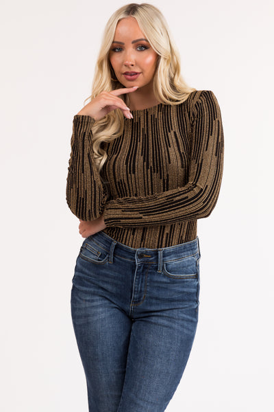 Black and Gold Shimmery Long Sleeve Bodysuit