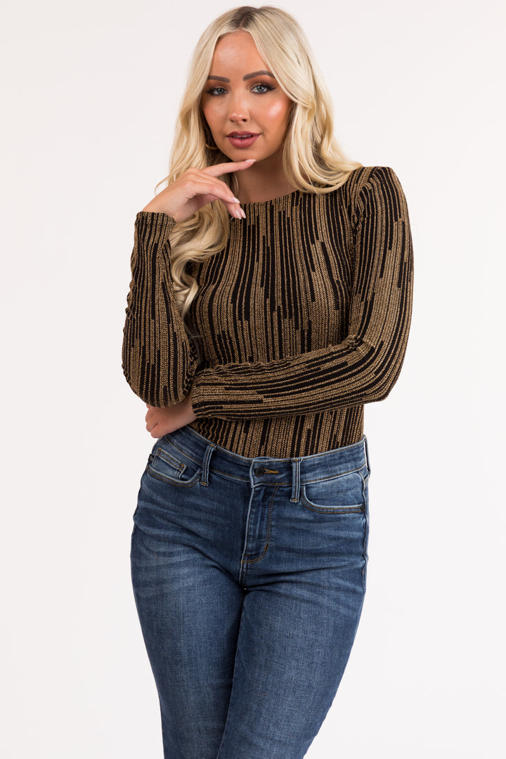 Black and Gold Shimmery Long Sleeve Bodysuit