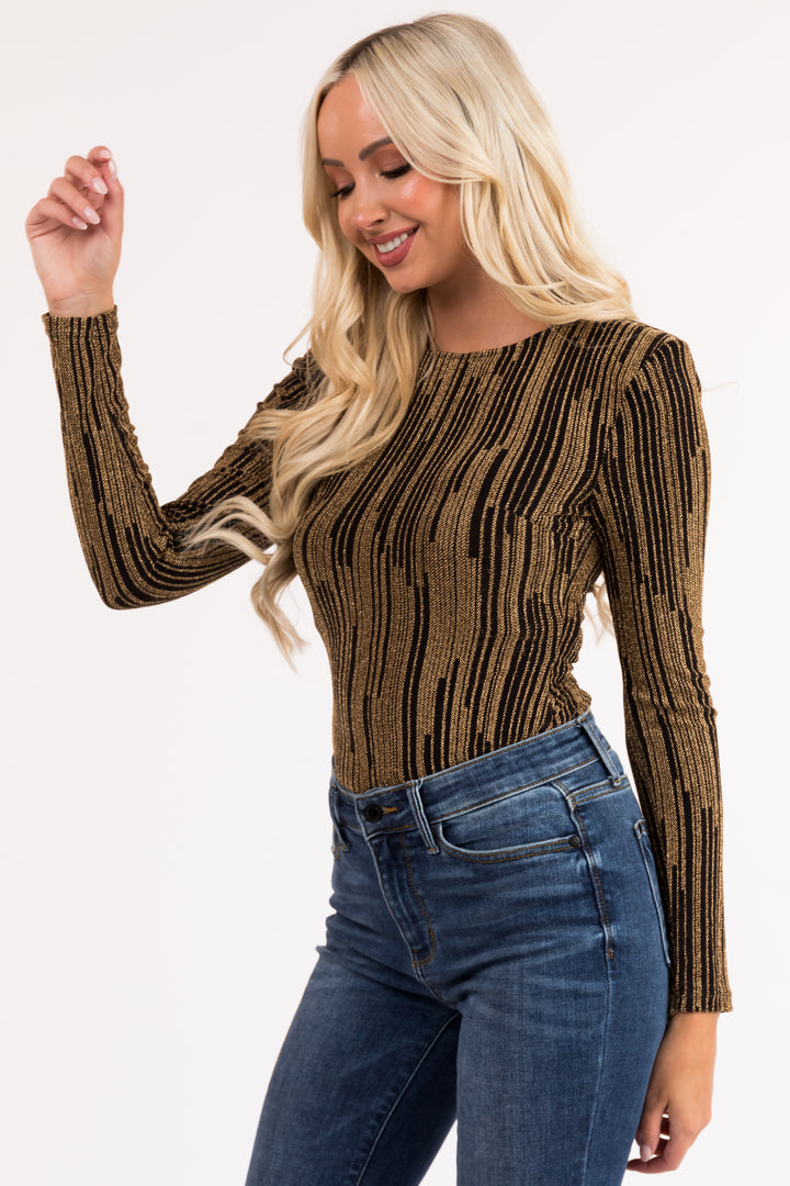 Black and Gold Shimmery Long Sleeve Bodysuit