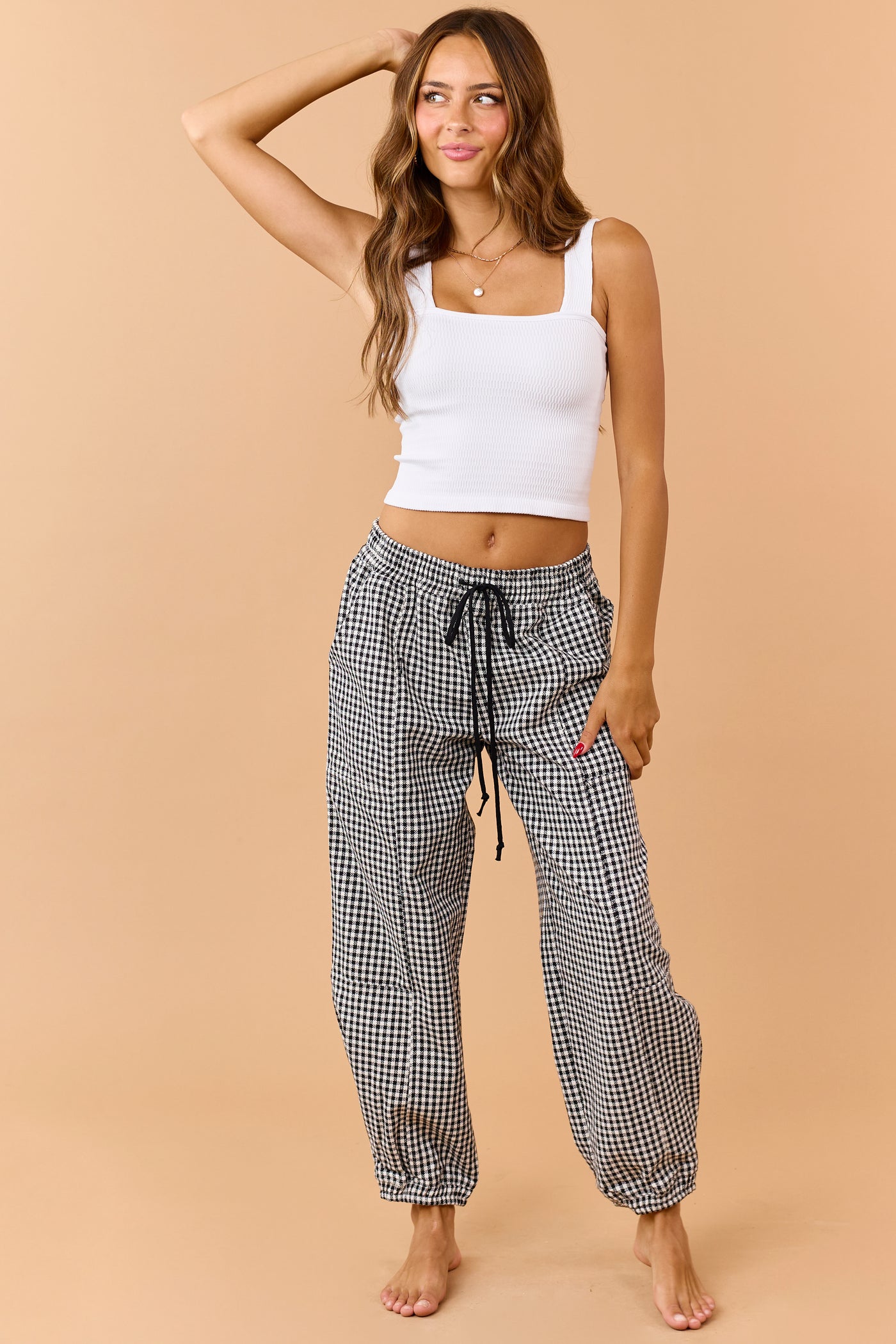 Black and Ivory Shepherd Checkered Jogger Pants