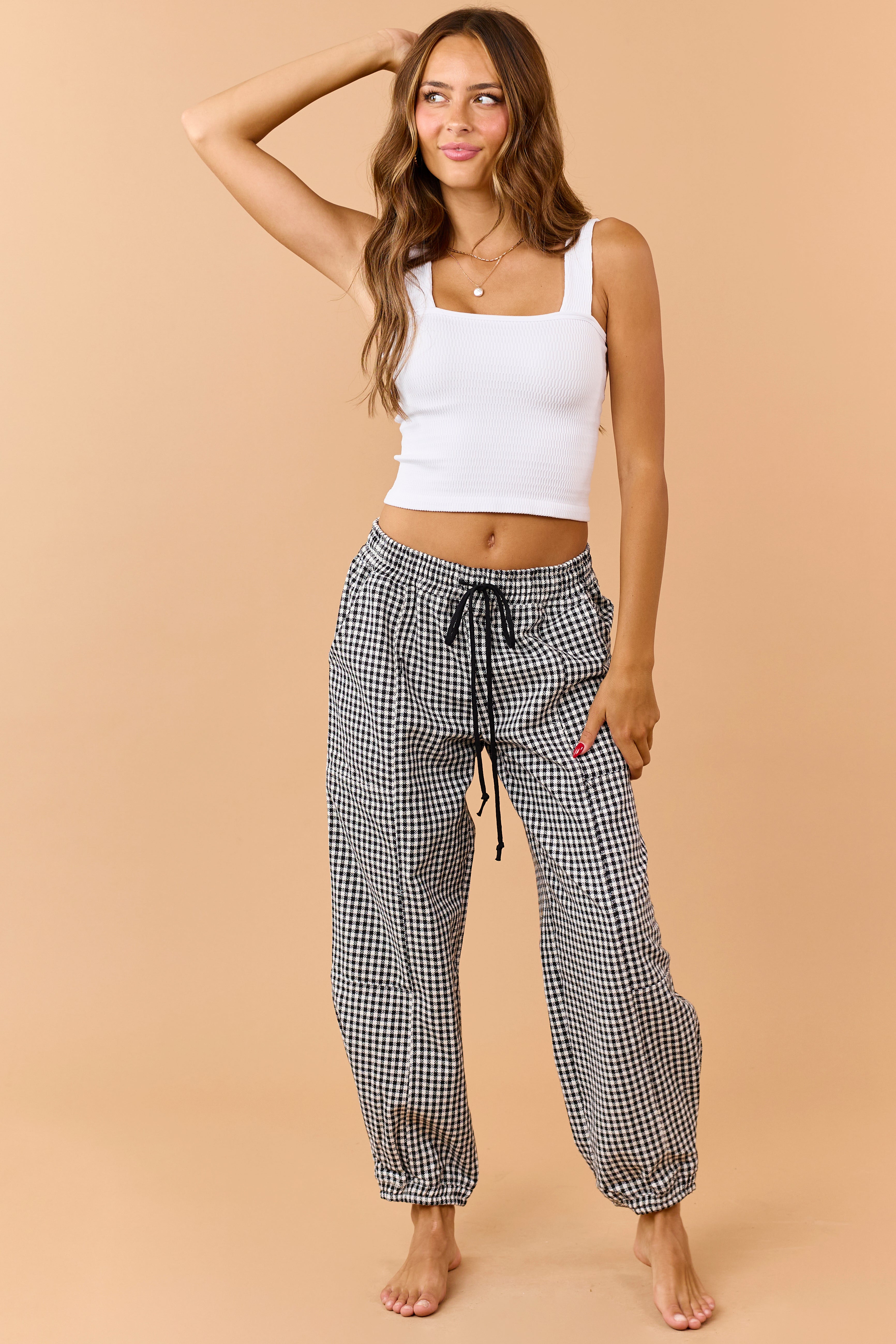 Black and Ivory Shepherd Checkered Jogger Pants