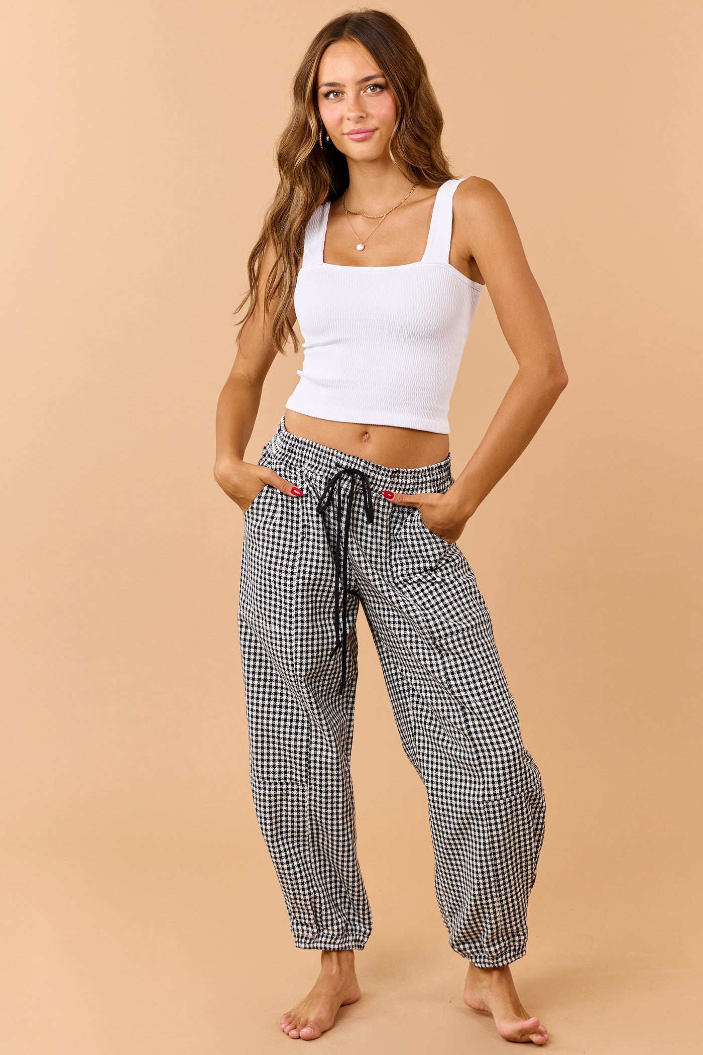 Black and Ivory Shepherd Checkered Jogger Pants