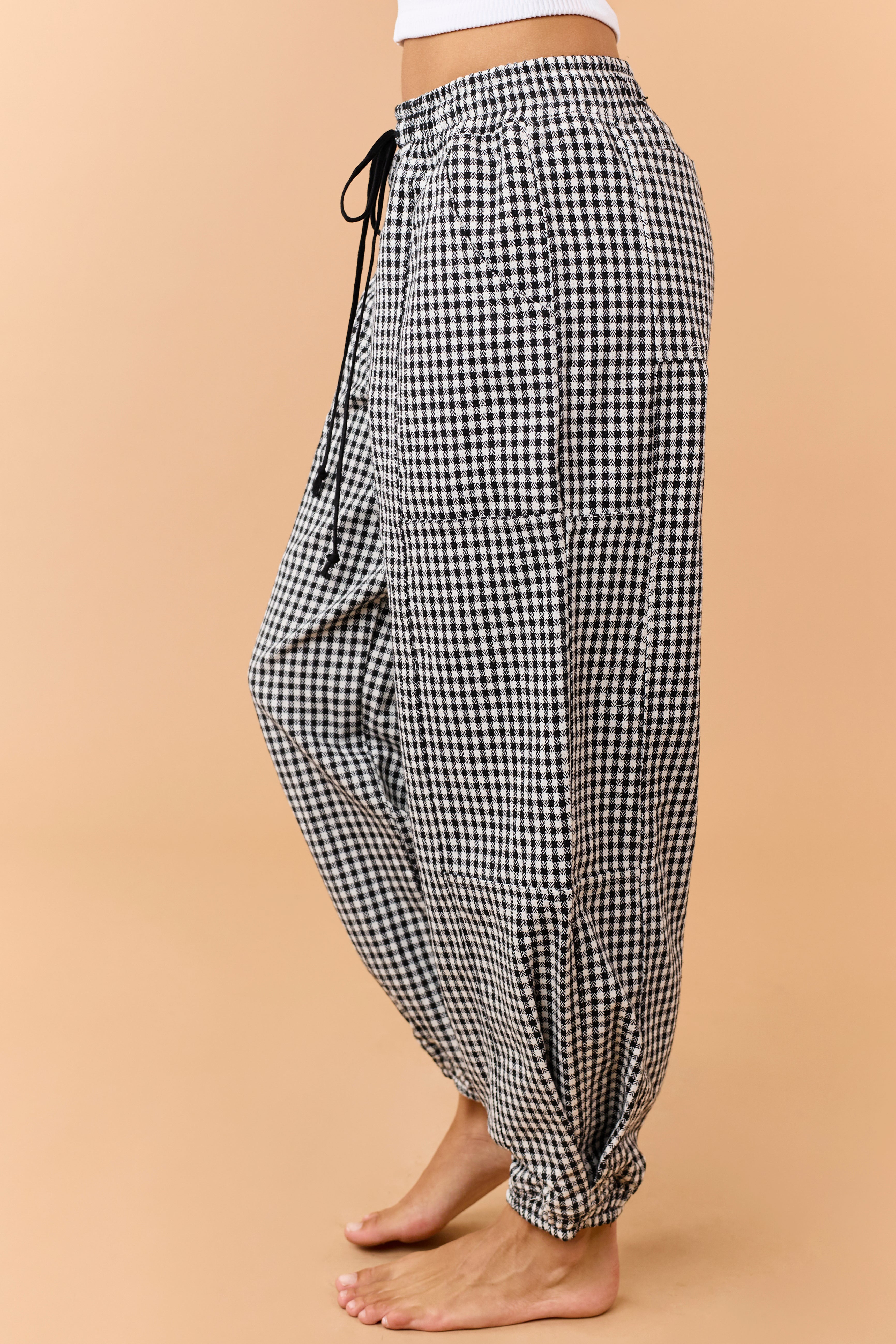 Black and Ivory Shepherd Checkered Jogger Pants