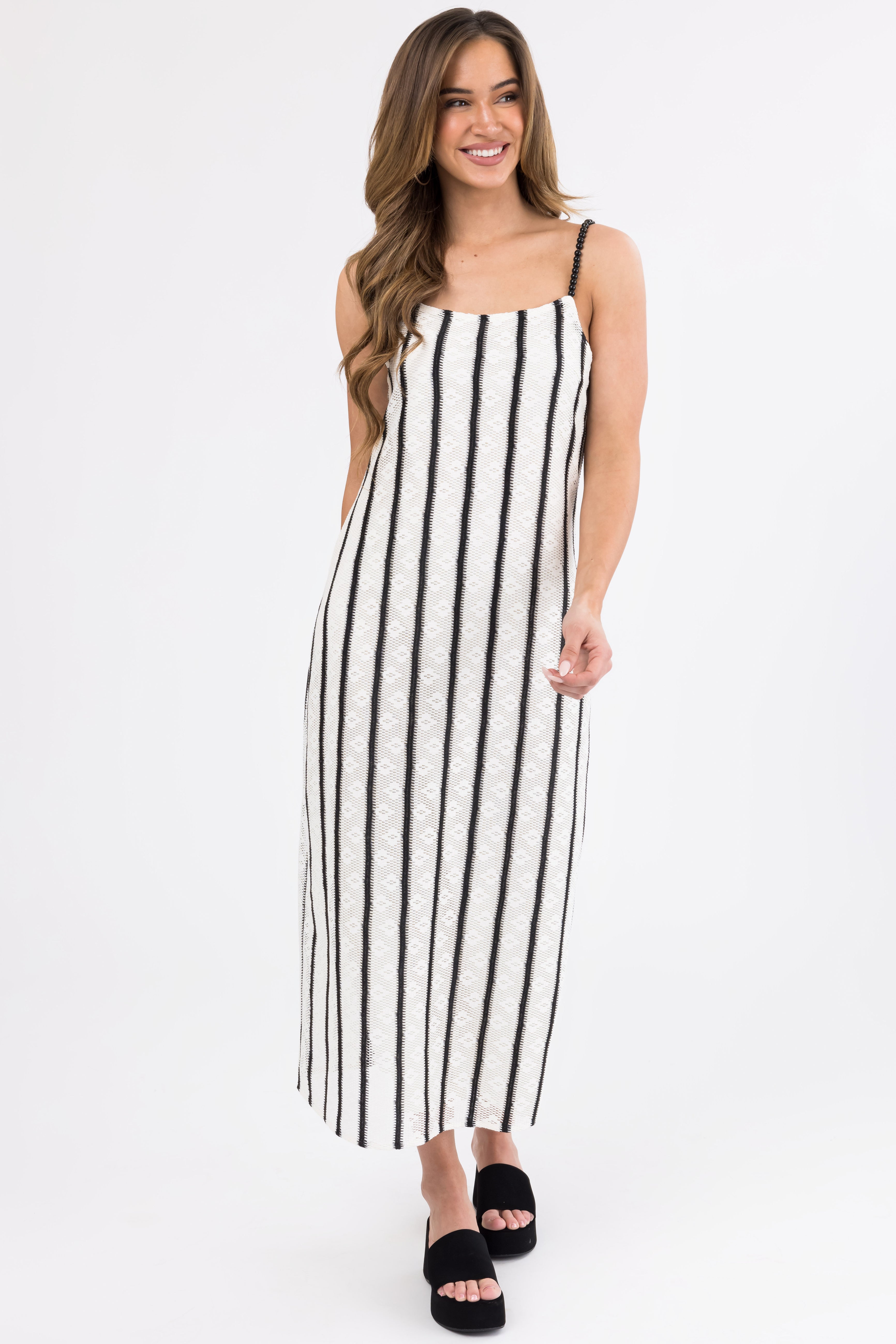 and striped dress White Blue Maxi S featuring vibrant yellow and white vertical stripes that elongate its clean Azure Coast Chevron Stripe Flounce