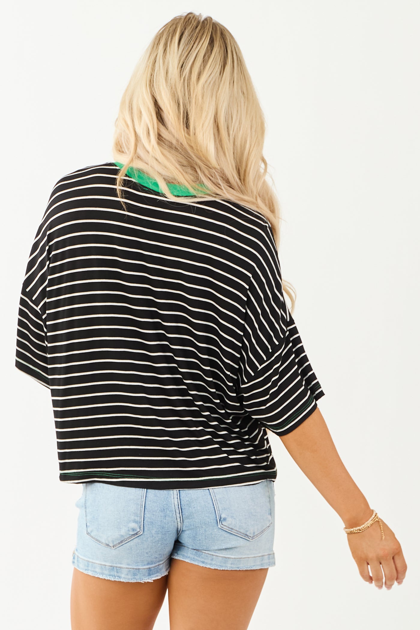 Black and Kelly Green Striped Half Sleeve Top