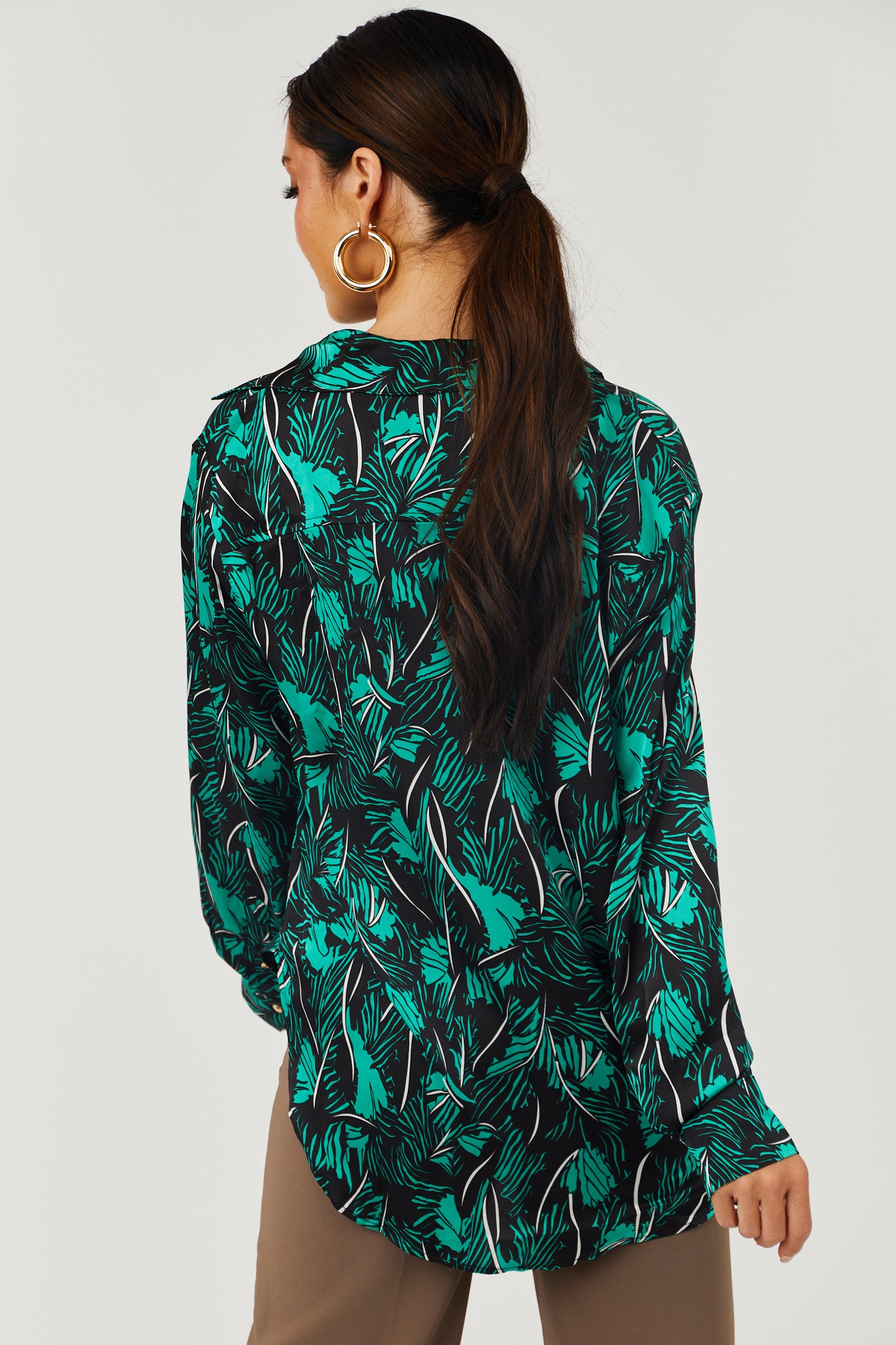 Black and Kelly Green Tropical Print Blouse
