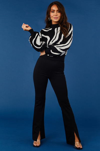 Black and Off White Abstract Print Sweater
