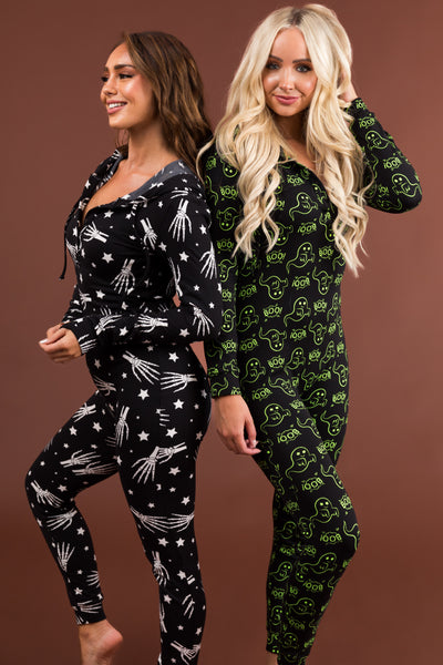 Black and Off White Bones Button Up Onesie