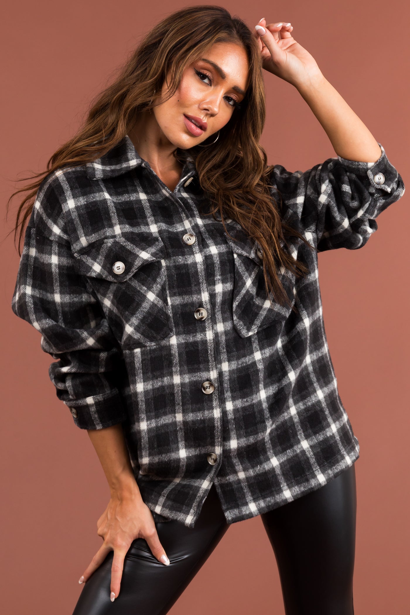 Black and Off White Plaid Button Up Shacket | Lime Lush