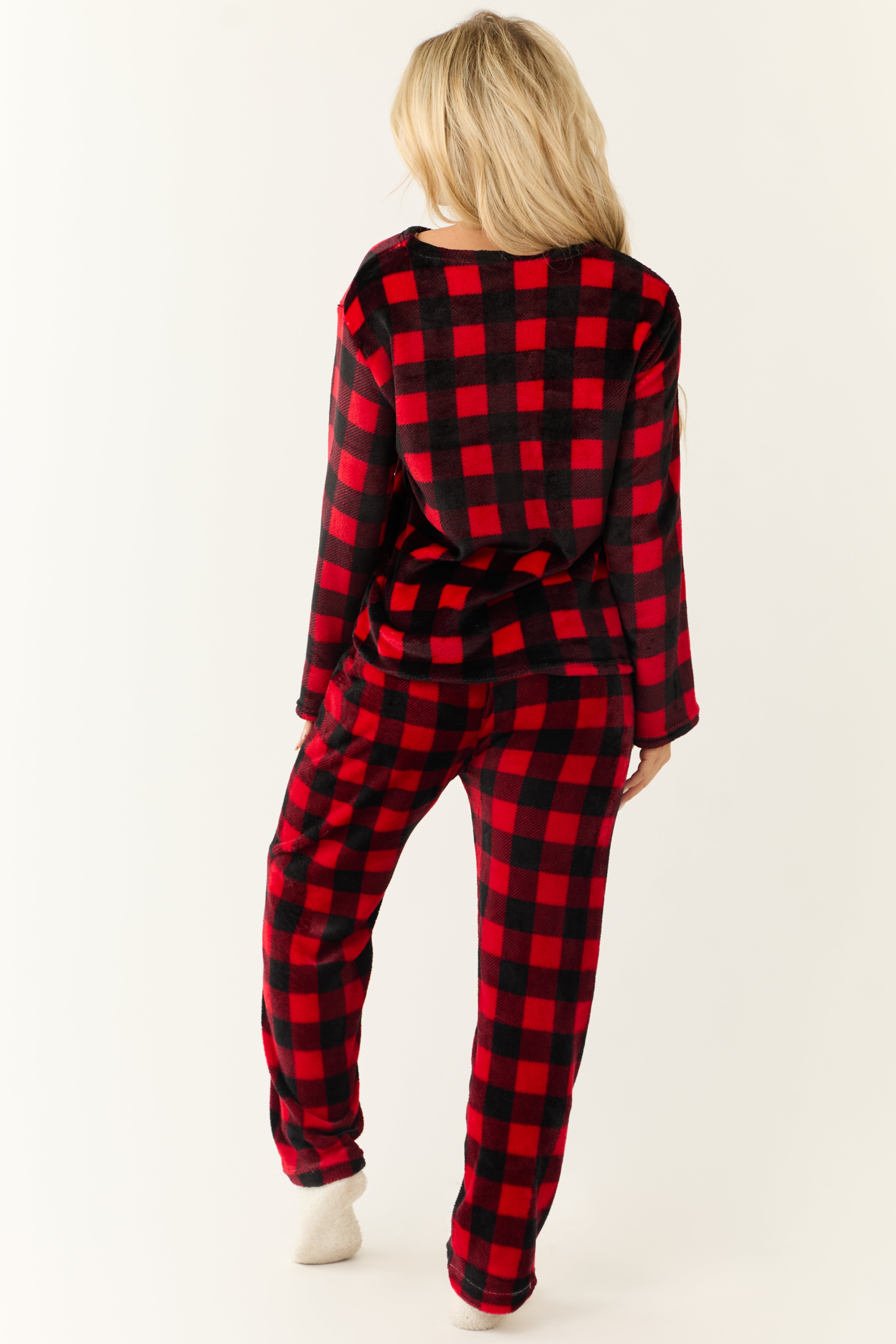 Black and Ruby Checkered Plaid 2 Piece Soft Pajama Set