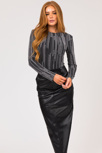 Black and Silver Shimmery Long Sleeve Bodysuit