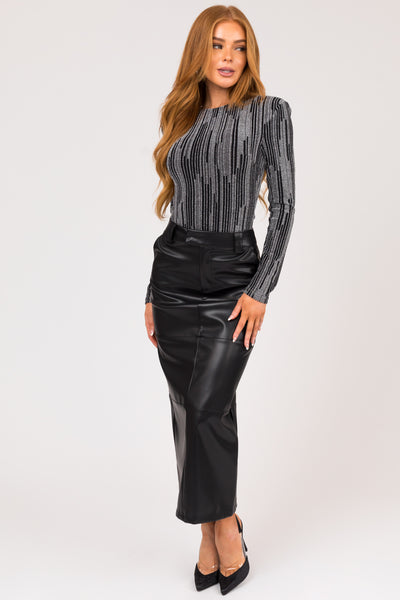 Black and Silver Shimmery Long Sleeve Bodysuit