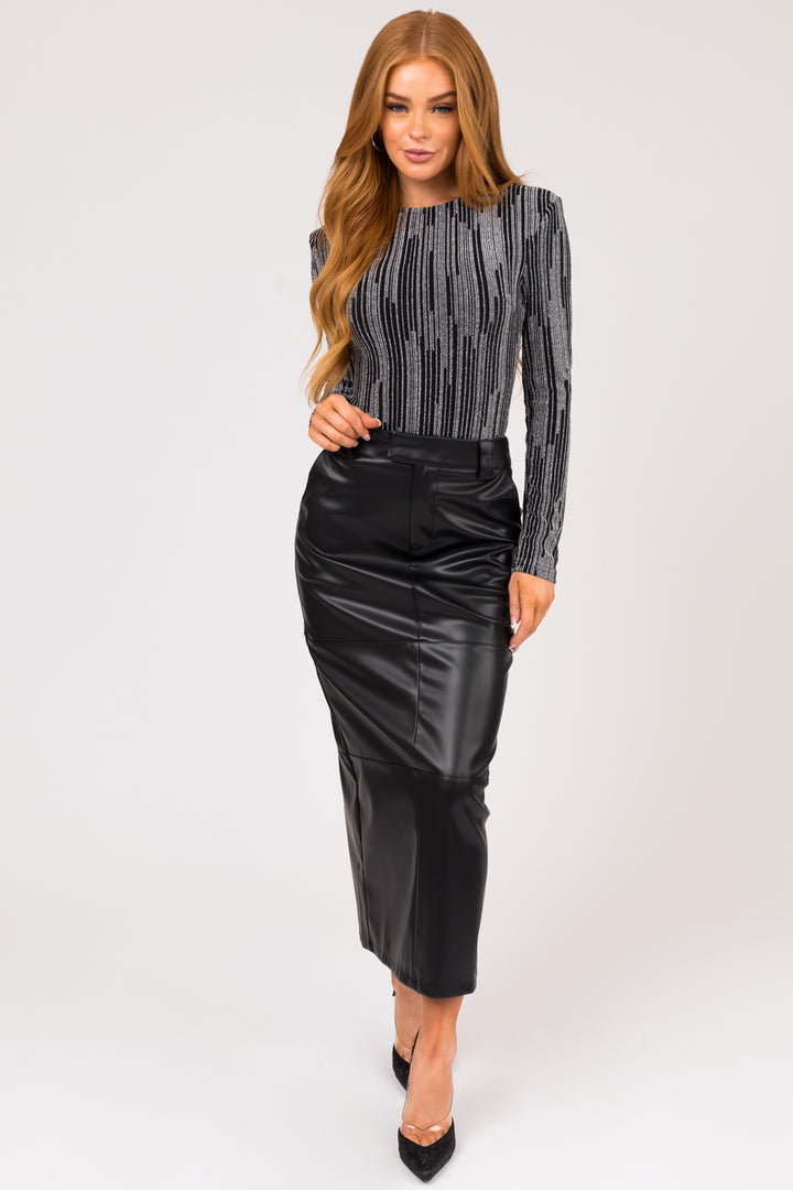 Black and Silver Shimmery Long Sleeve Bodysuit