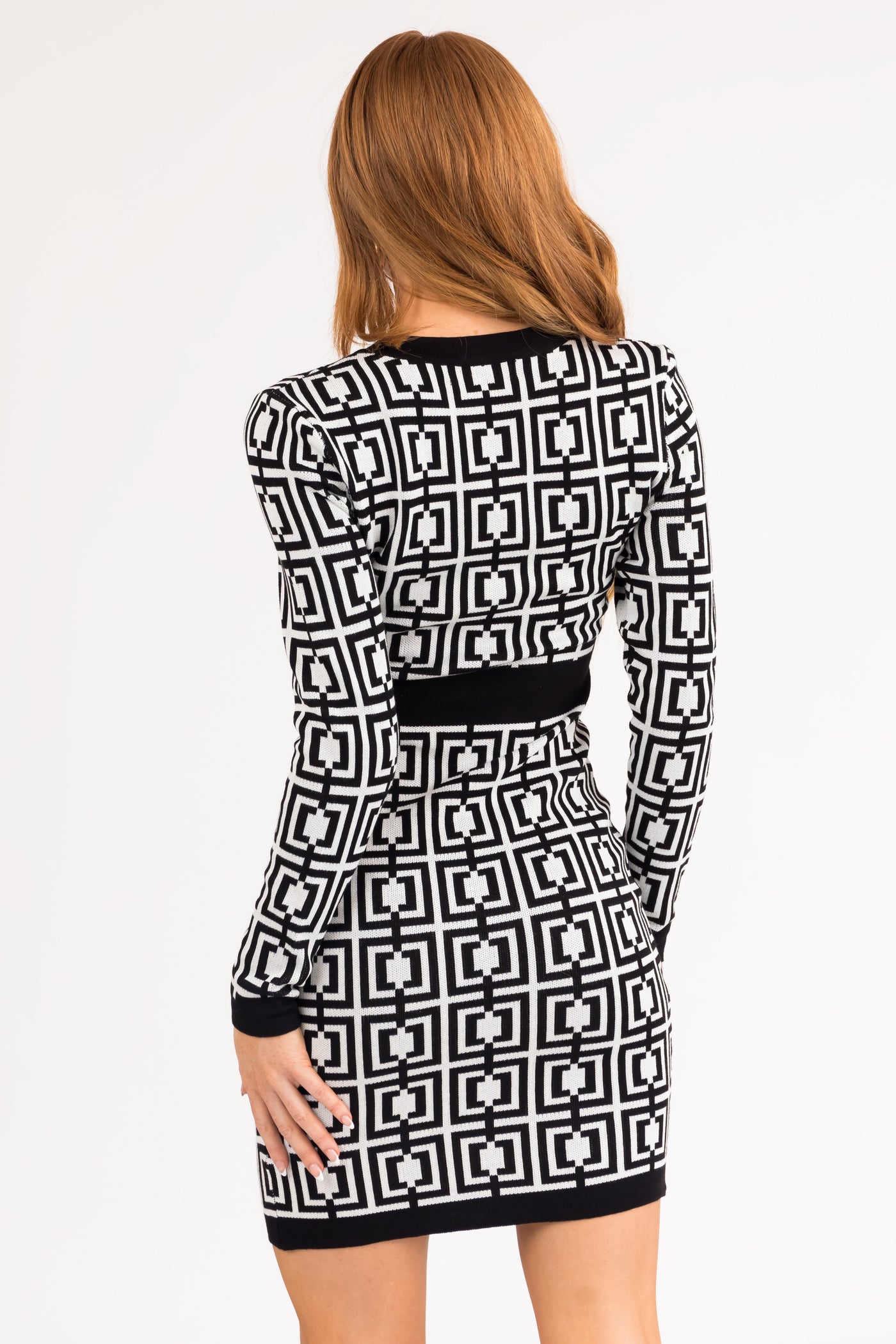 Black and White Geometric Pattern Short Dress