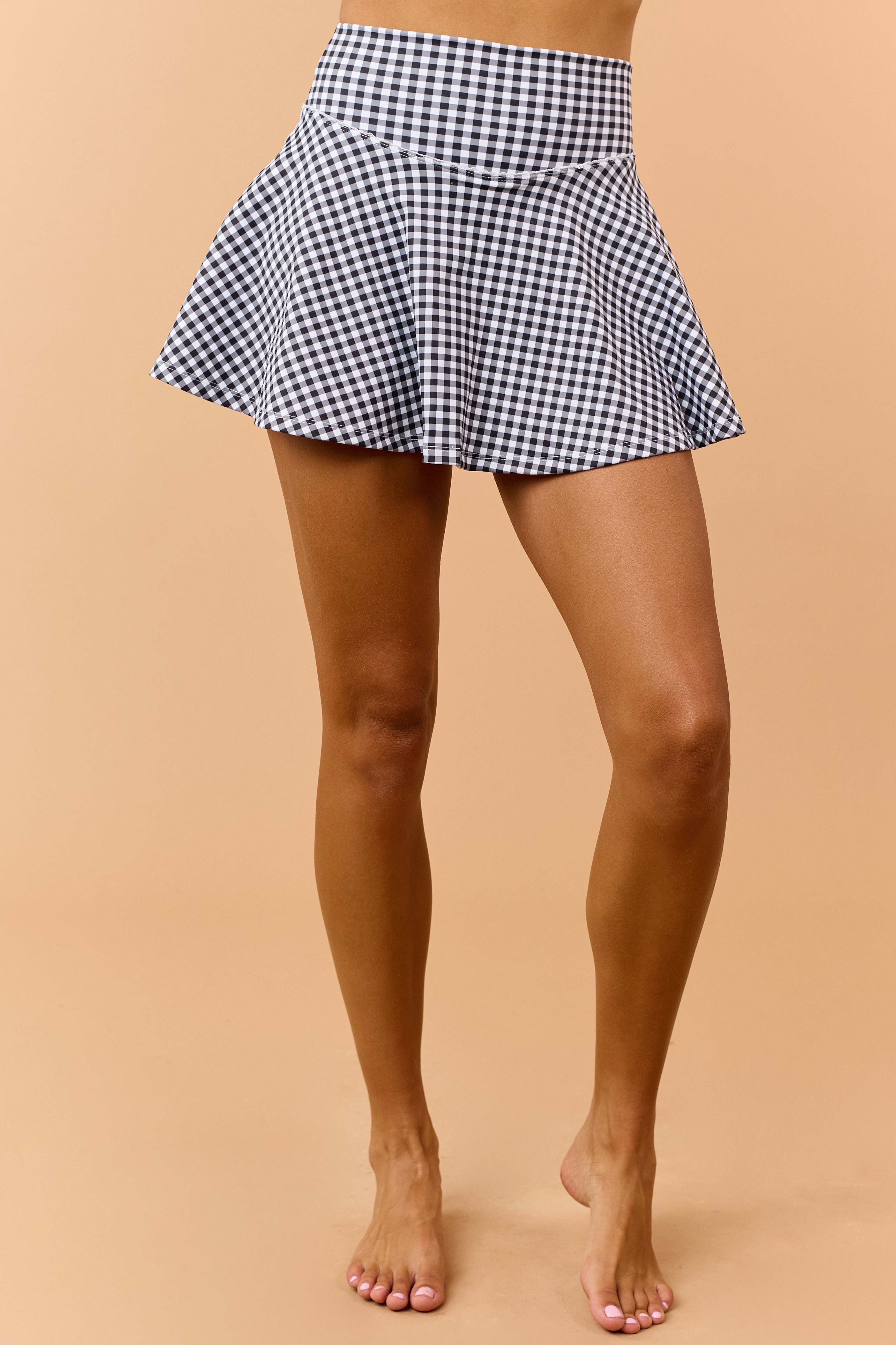 Black and White Gingham Back Bow Strap Mini Skort