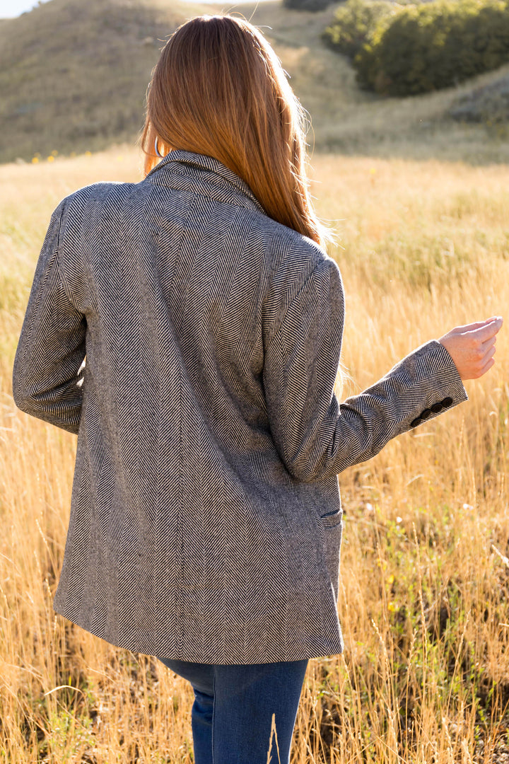 Black and White Herringbone Pattern Blazer