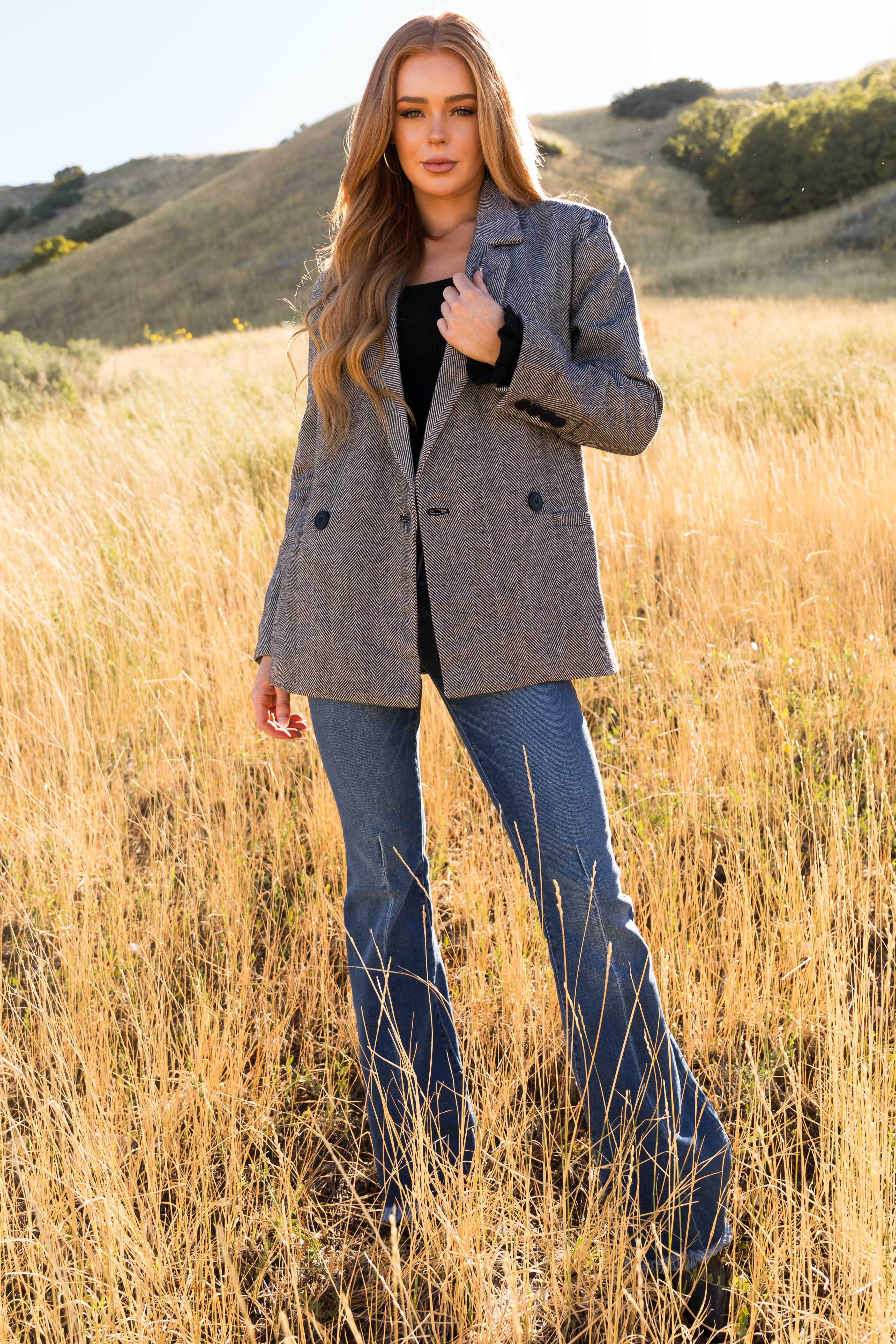 Black and white herringbone blazer 2025