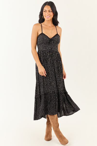 Black and White Polka Dot Sleeveless Midi Dress
