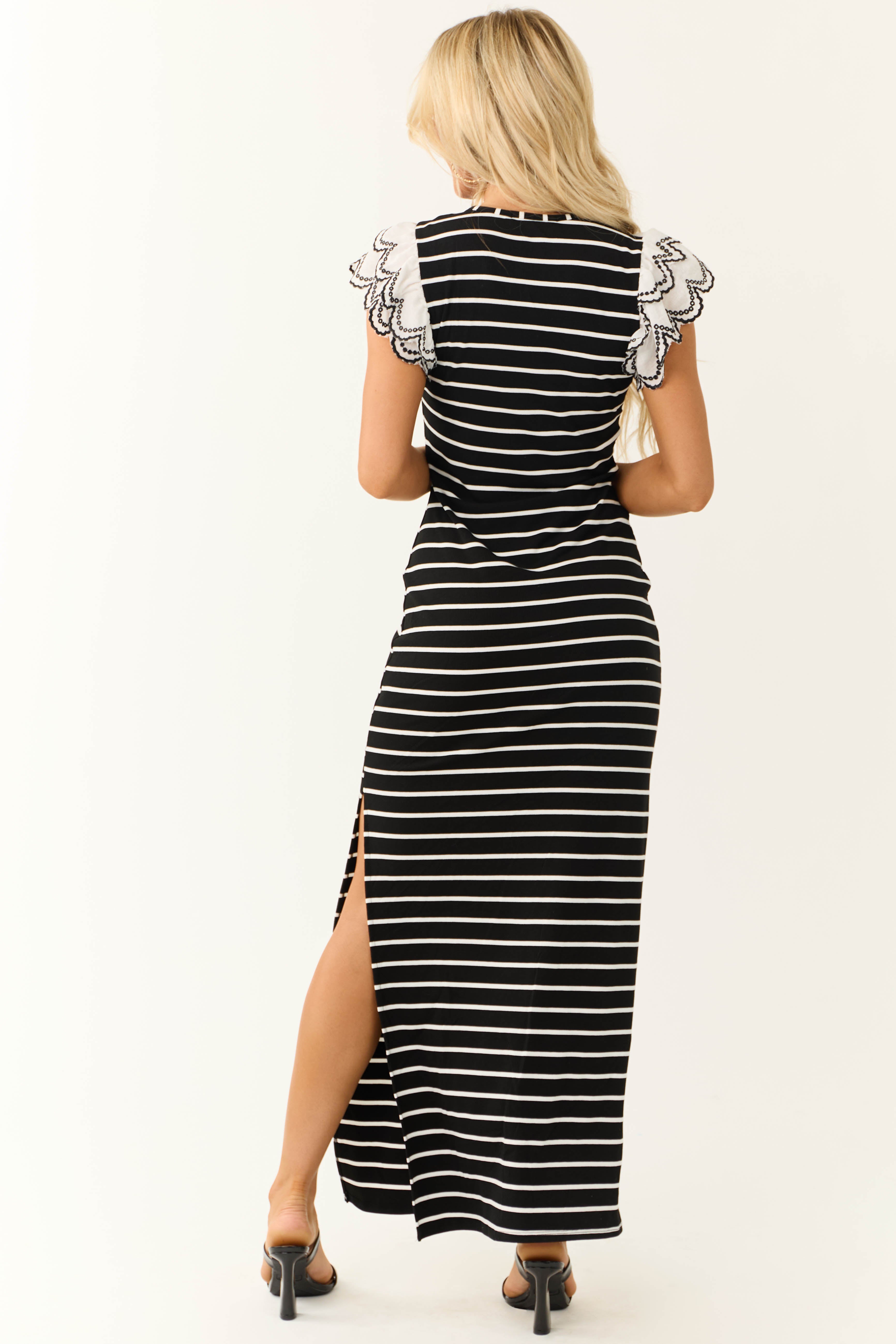 Black and White Striped Ruffle Sleeve Maxi Dress | Lime Lush Boutique Black and White Striped Ruffle Sleeve Maxi Dress | Lime Lush Boutique