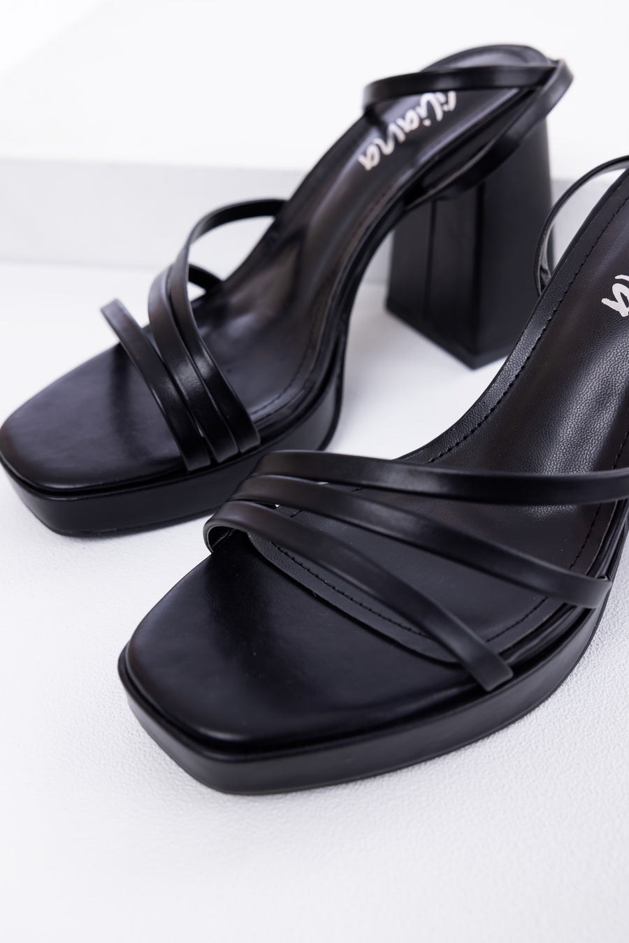 Black Block Heel Strappy Dress Sandals