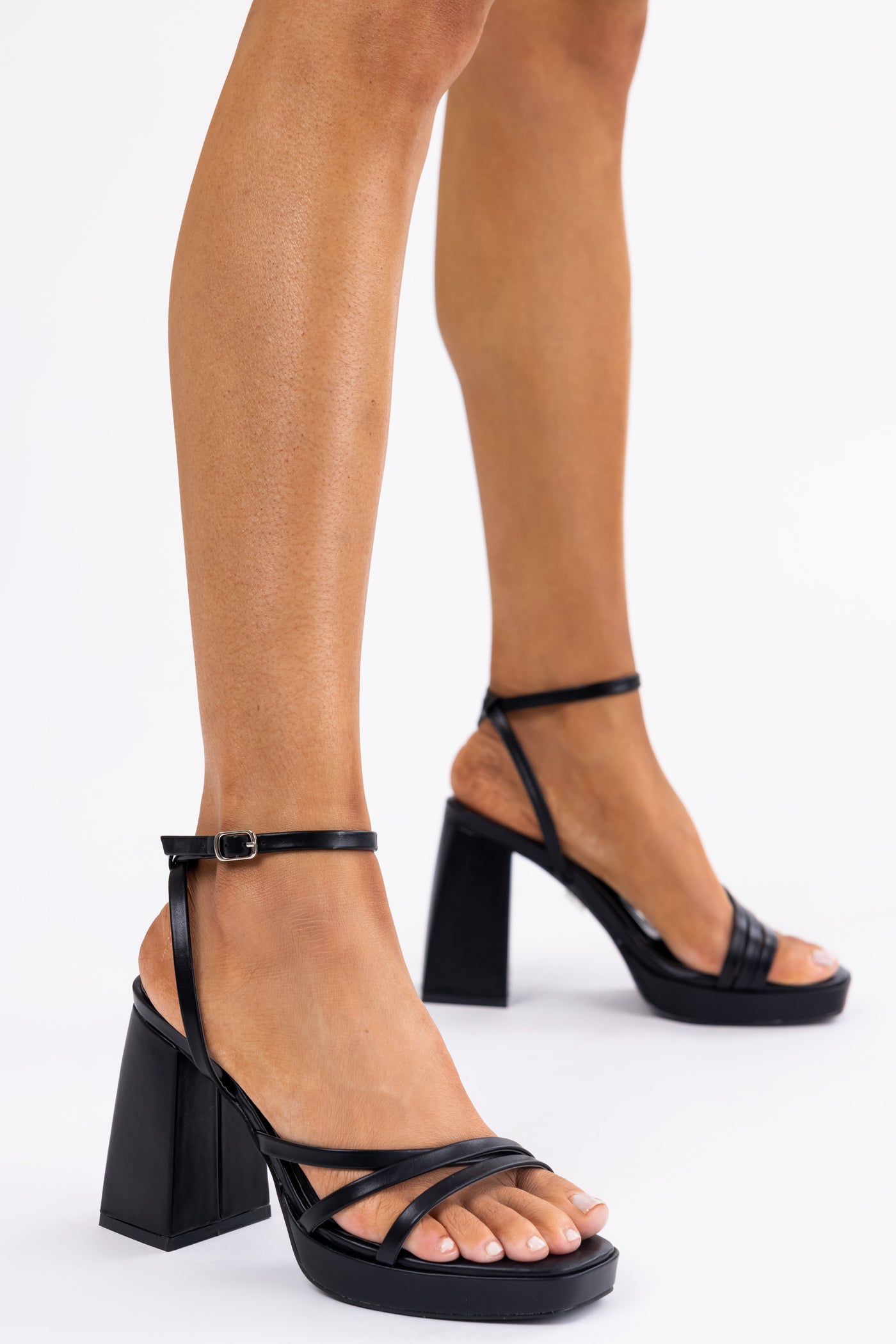 Black Block Heel Strappy Dress Sandals