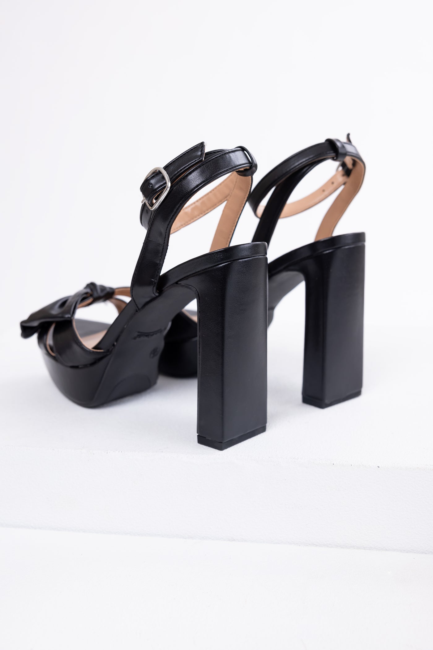 Black Bow Detail Ankle Strap Platform Heels
