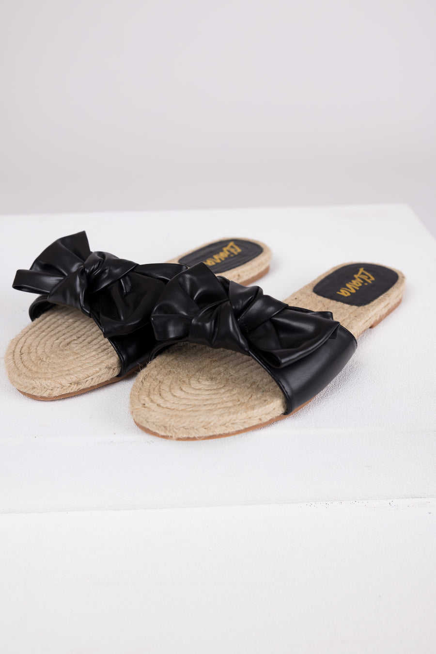 Black Bow Strap Flat Espadrille Sandals