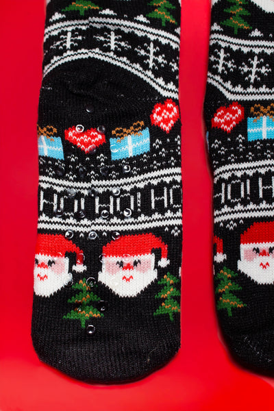 Black Christmas Print Thick Sherpa Socks
