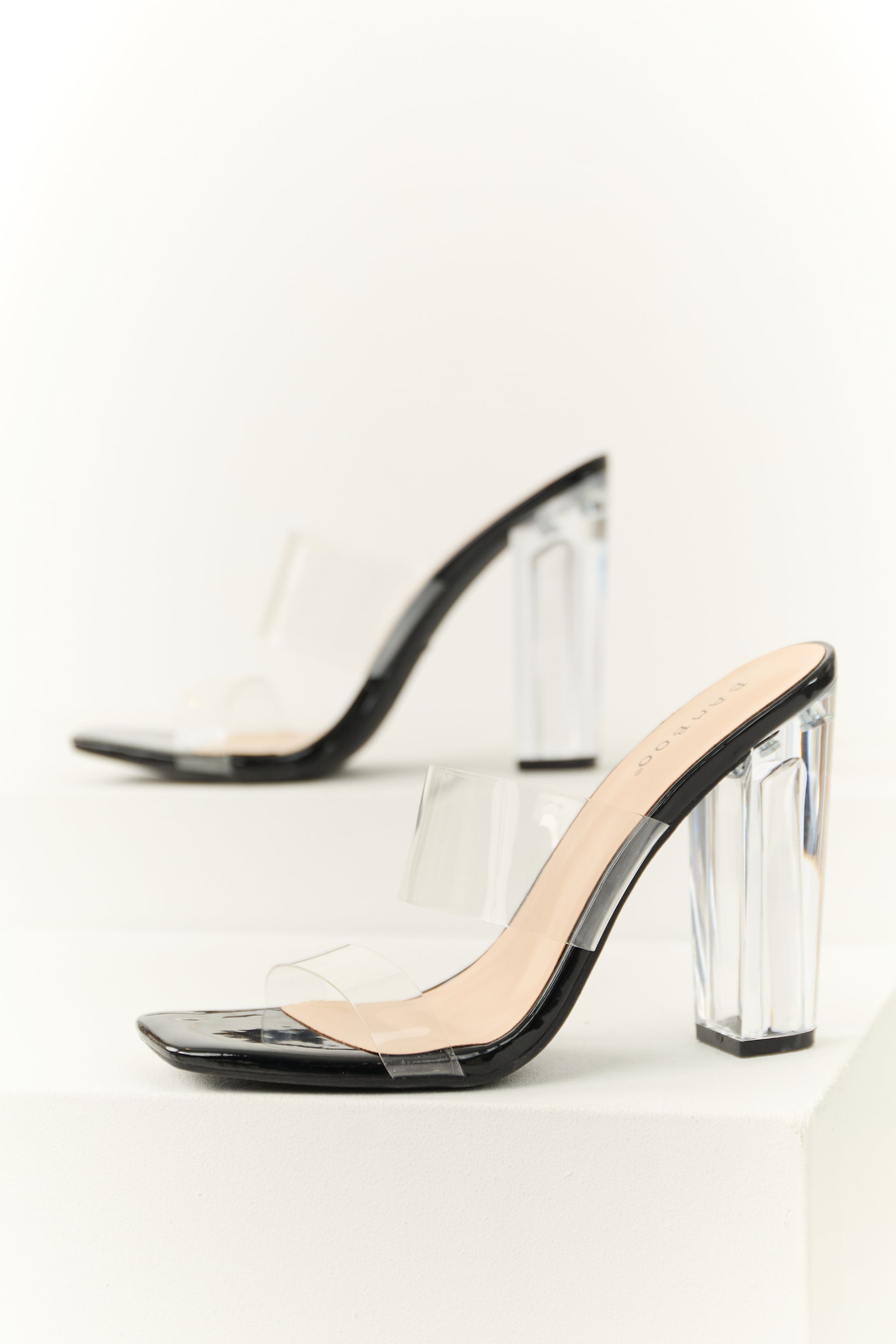 Black Clear Open Toe Block Heels Lime Lush Boutique