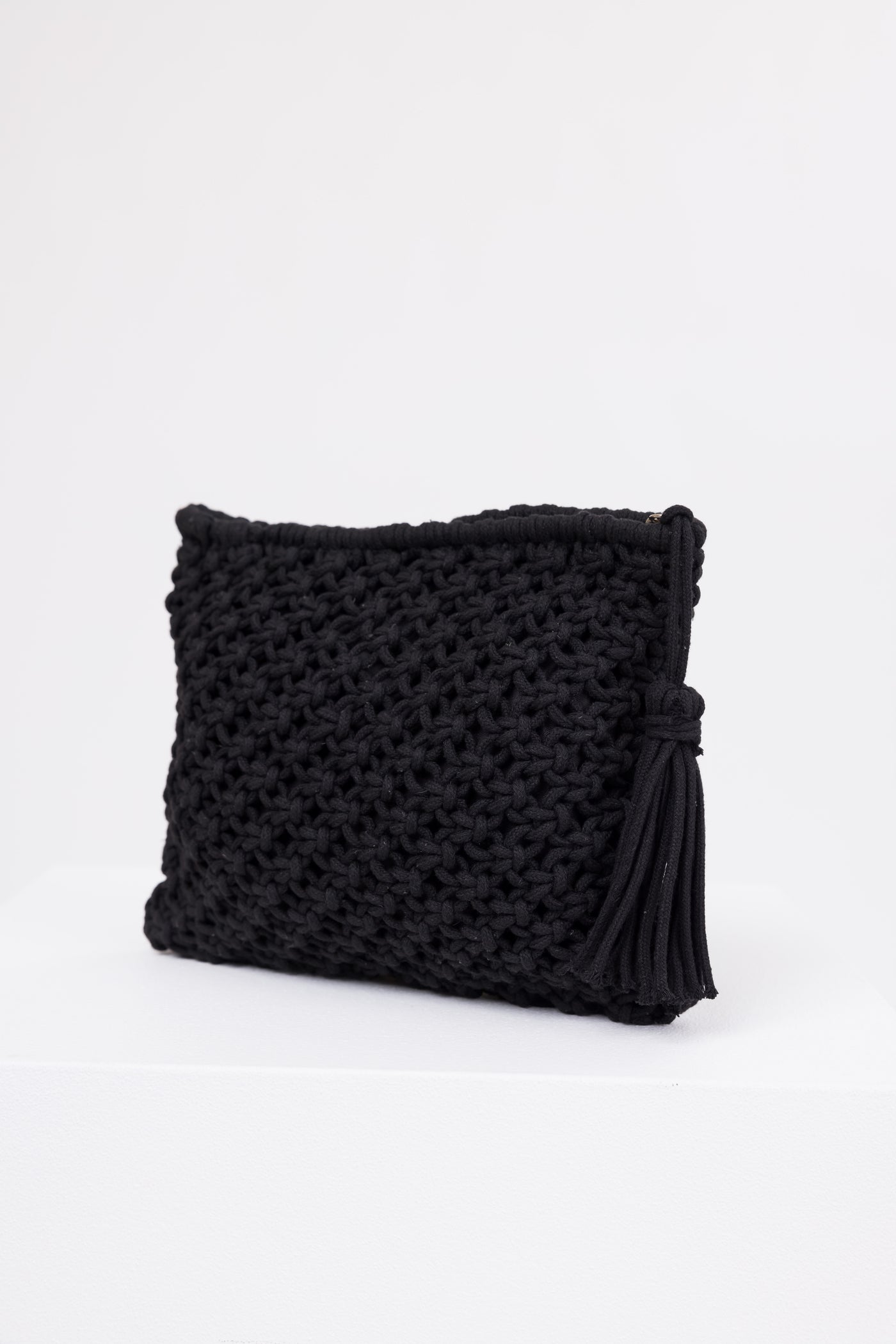 Black Crochet Clutch Tassel Purse