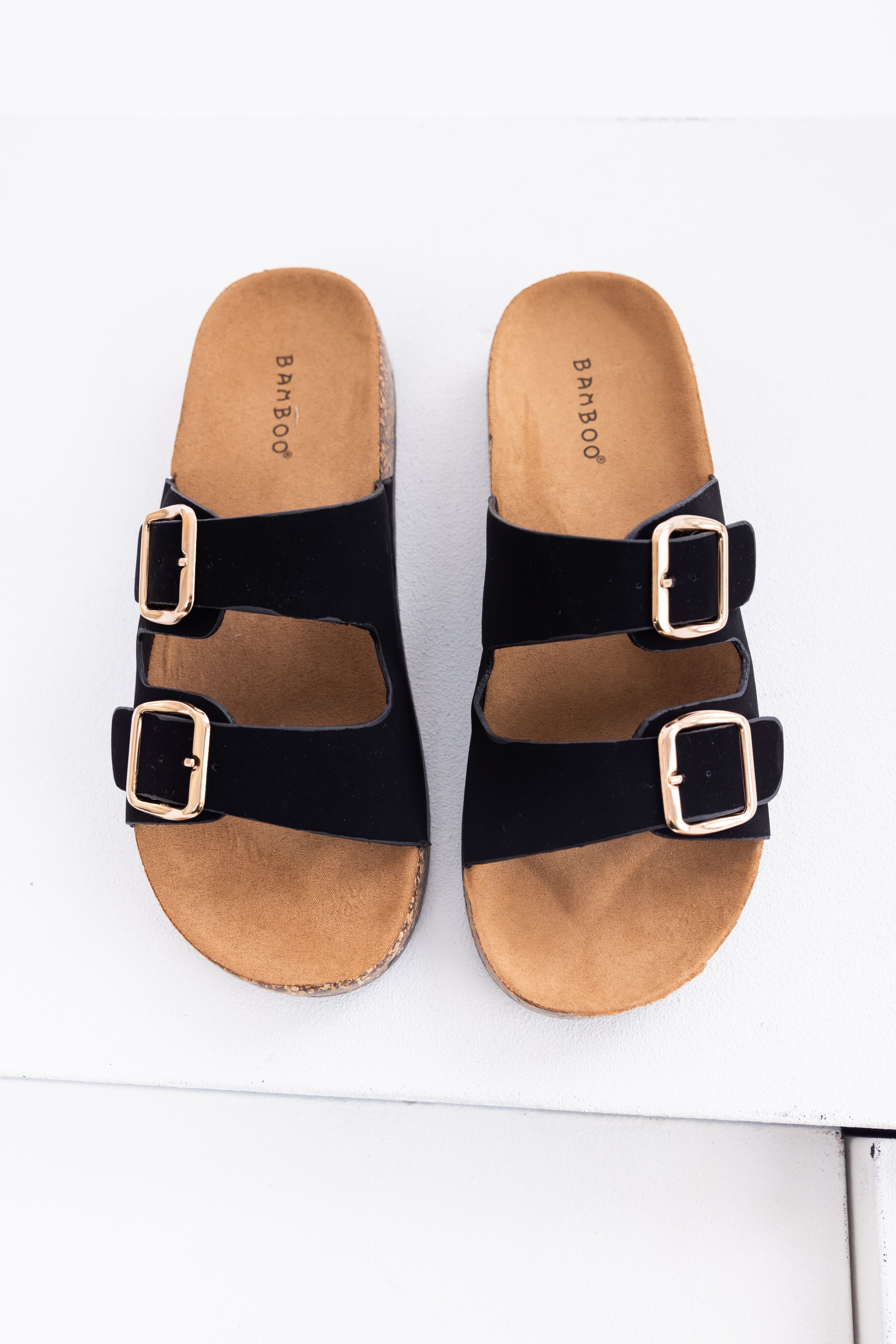 Black Double Buckle Slide On Sandals | Lime Lush Boutique