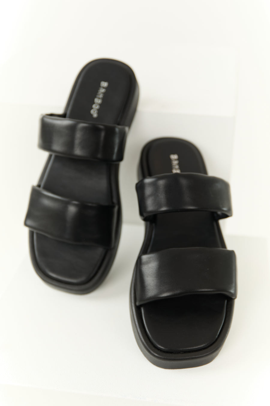 Black Double Strap Open Toed Flat Sandals